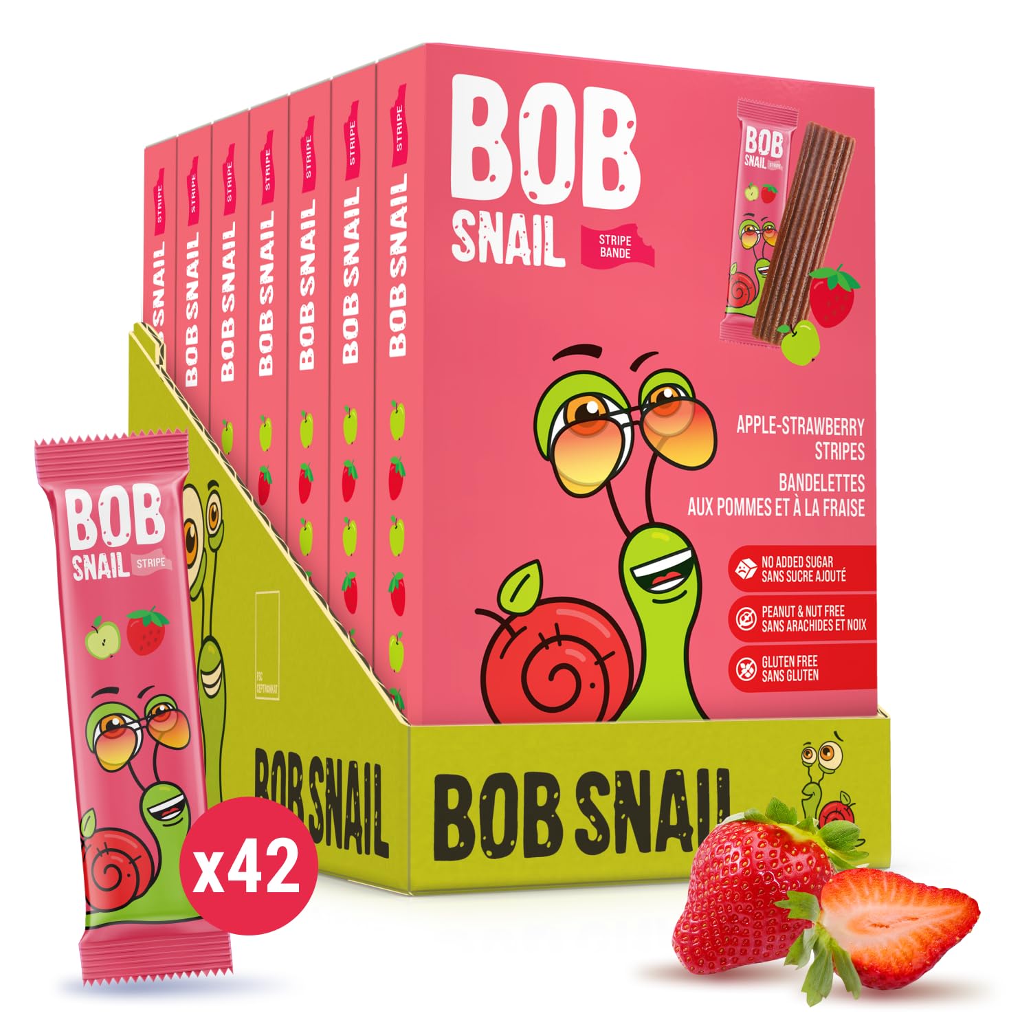 Bob Snail Healthy Snacks 42pcs, 588g - Fruit Leather with Strawberry - No Added Sugar