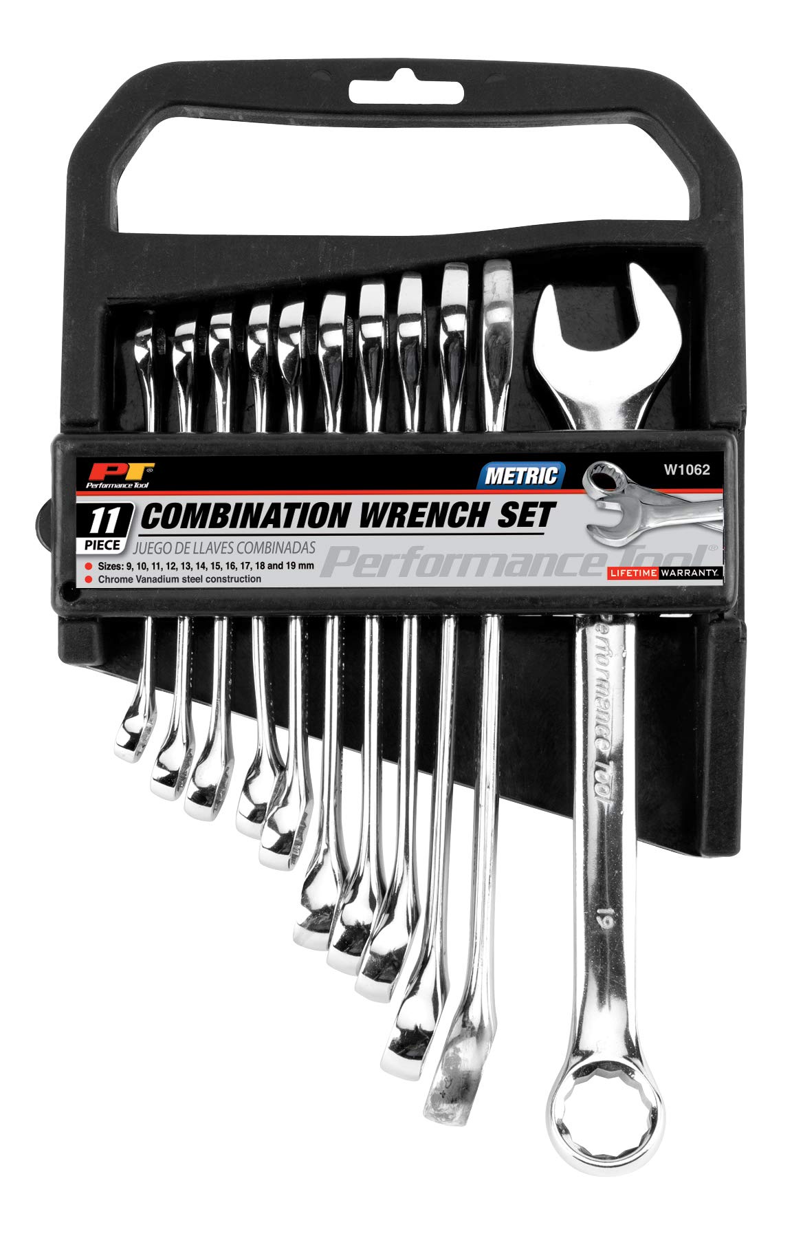 PERFORMANCE TOOLW1062 11 Piece Metric Combo Wrench Set With Case | Premium Mirror Polished Chrome Vanadium Steel