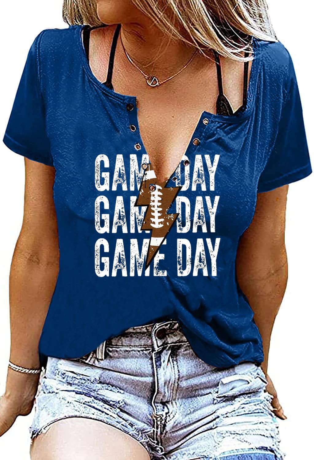 LUBERLINGame Day Outfits Shirts Women V Neck Football Graphic Tee Tops Funny Football Game Day Shirts for Teen Girls