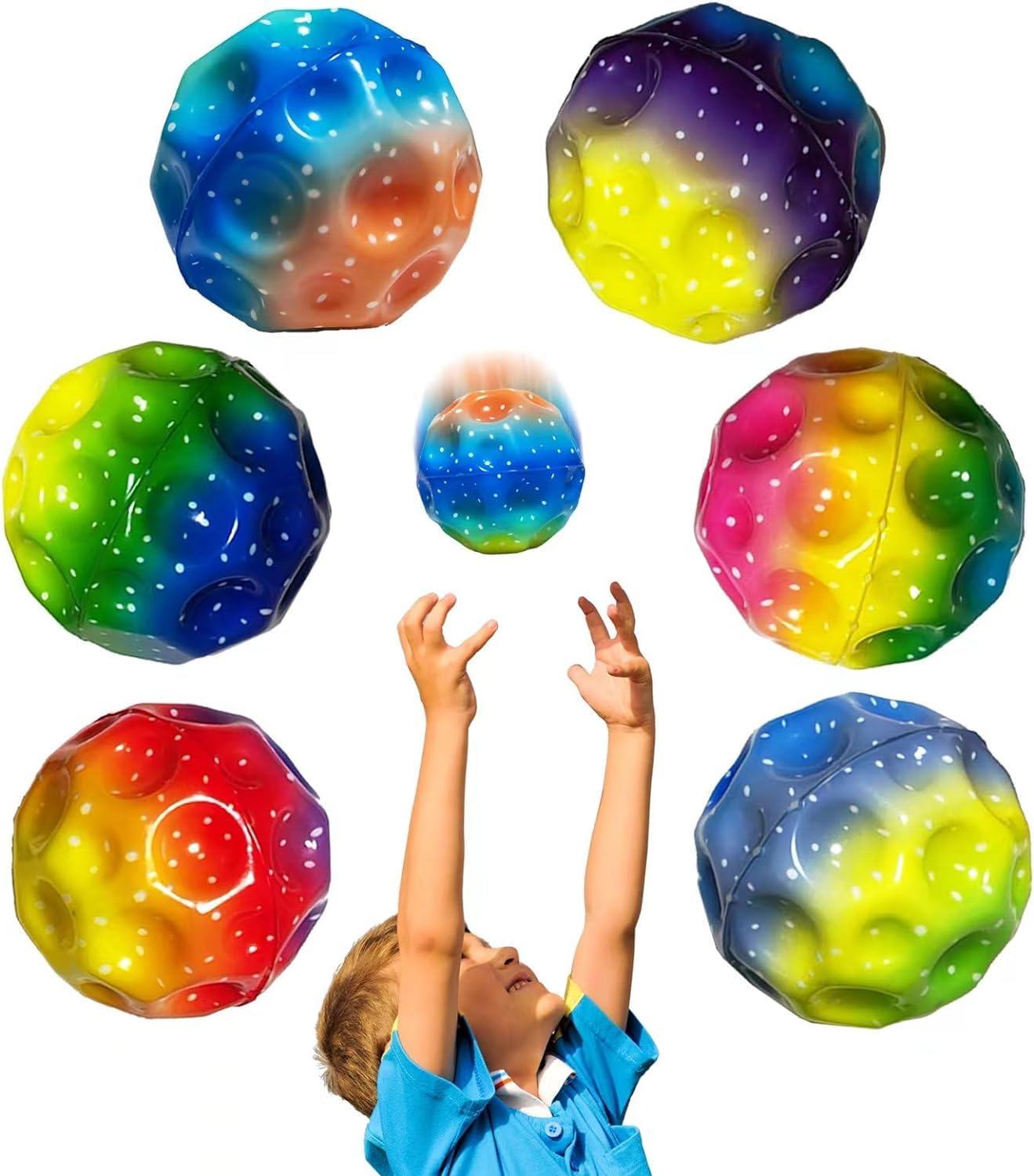 BAREPEPE Gradient Moon Ball Toy Bouncy Coral Anti Stress Bouncing for Kids Soft Rubber Bounce Set Playground Gift Boys and Girl Crazy Fun for Children (Pack of 1) (Colour as per Availibility)