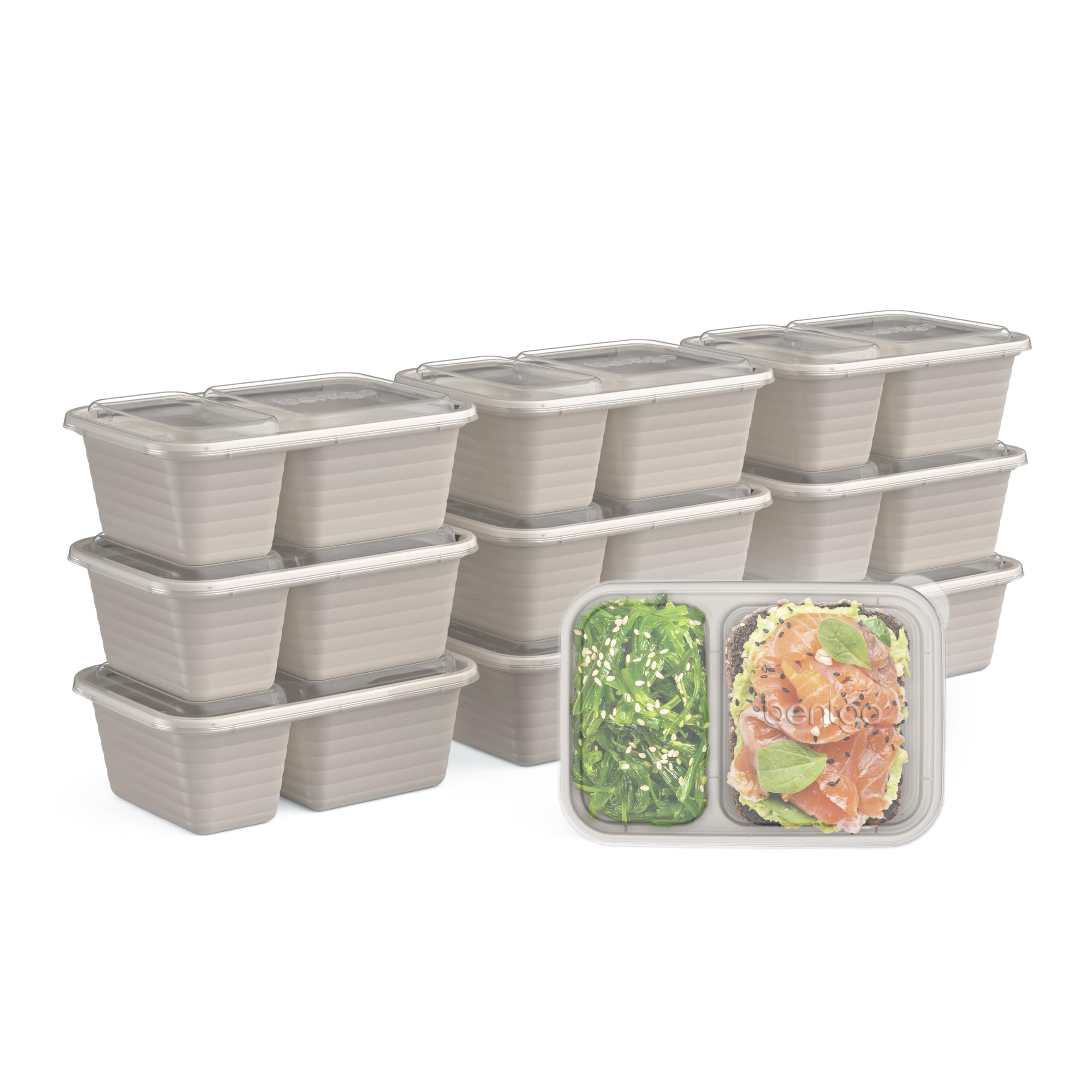 BentgoPrep - 2-Compartment Snack Containers with Custom-Fit Lids - Reusable, Microwaveable, Durable BPA -Free, Freezer and Dishwasher-Safe Meal Prep Food Storage - 10 Trays & 10 Lids (Clay)