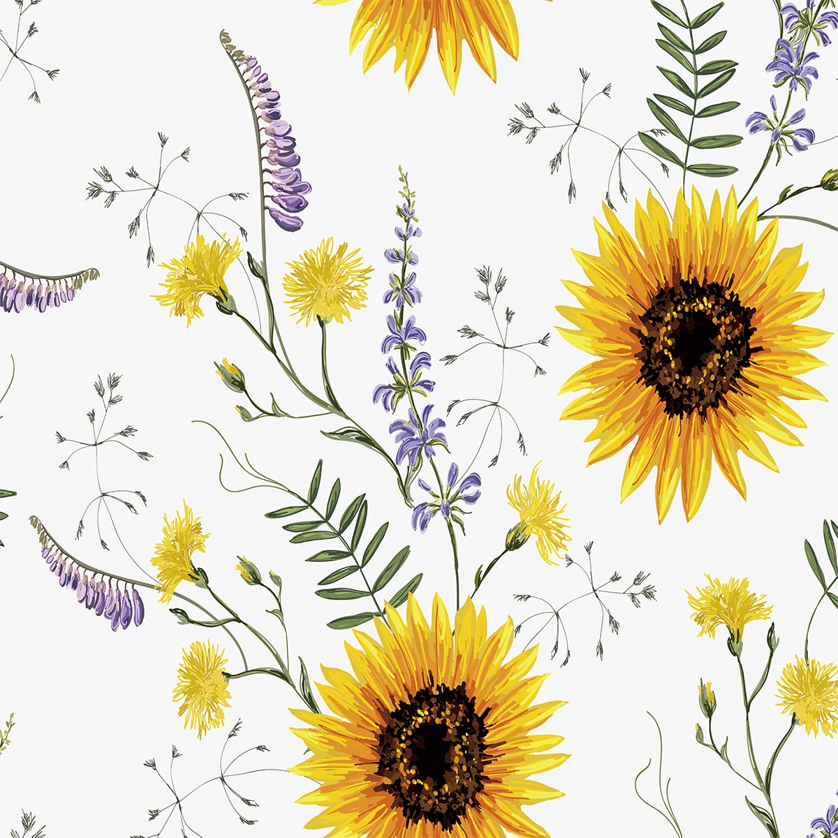 Sunflower Upholstery Fabric for Chairs,Cute Rustic Floral Outdoor Fabric by The Yard,Farmhouse Blossom Flowers Fabric for Upholstery and Home DIY Projects,1 Yard,(L92*W150cm) White Yellow