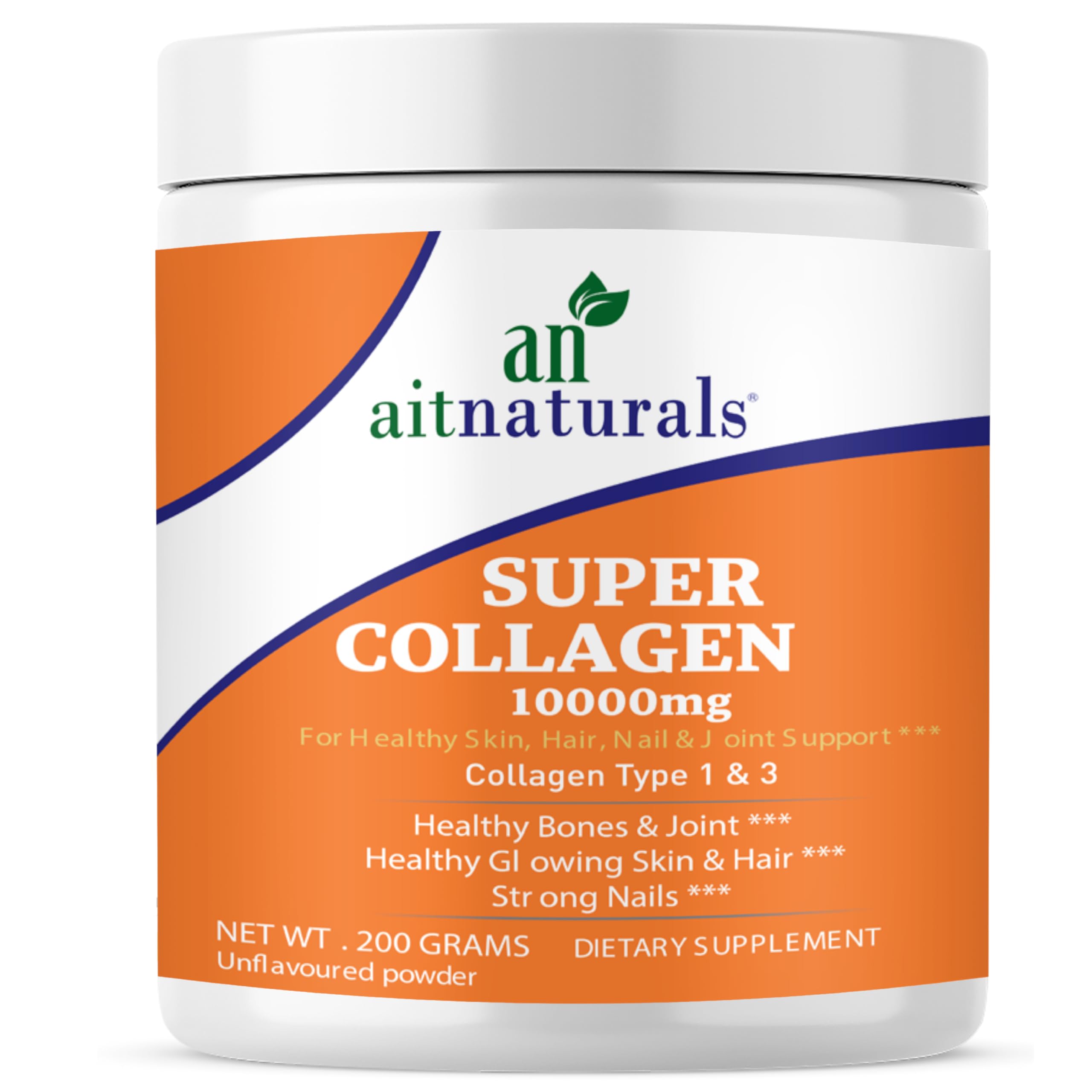 Aitnaturals Collagen Peptides Powder (Unflavoured) 200g, Premium Grass-Fed Type I & III Collagen for Enhanced Skin Elasticity, Stronger Hair & Nails, Joint Flexibility, Supports Healthy Aging, Non-GMO