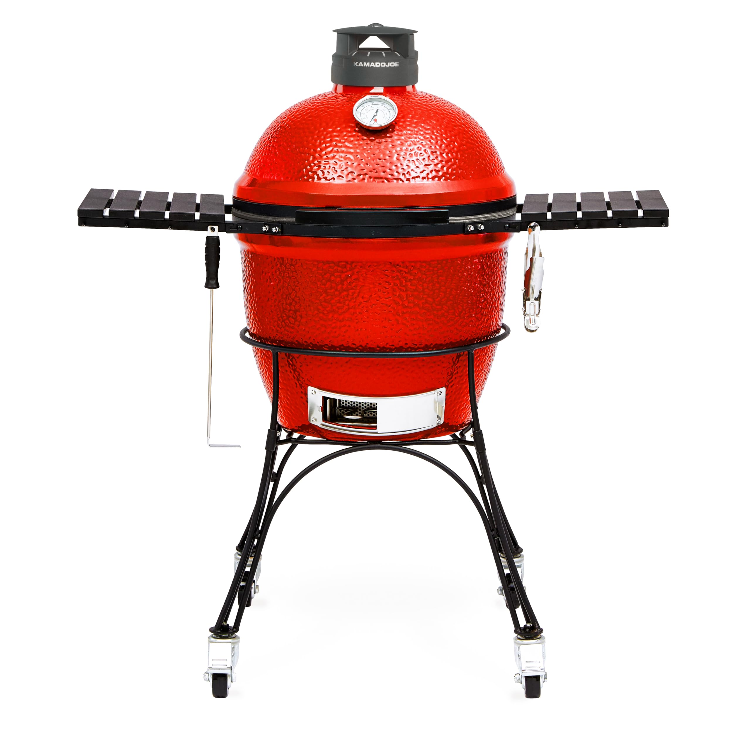 Kamado Joe Classic Joe Series II 18-inch Ceramic Charcoal Grill and Smoker with Cart, Side Shelves, Stainless Steel Grates and 250 Cooking Square Inches in Red, Model KJ-23RHC