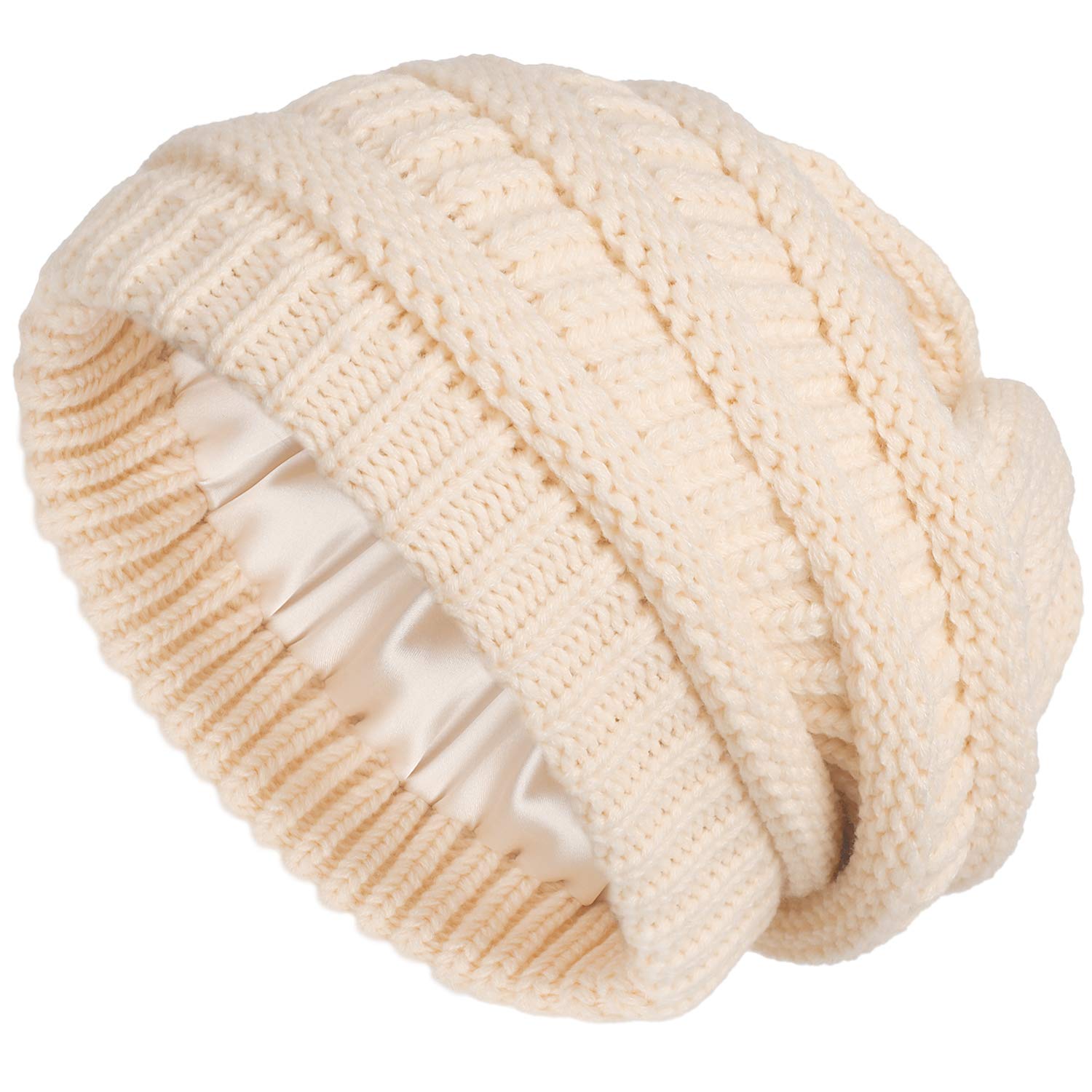 Winter Knit Beanie for Women Satin Lined Cable Thick Chunky Cap Mens Soft Slouchy Warm Hat