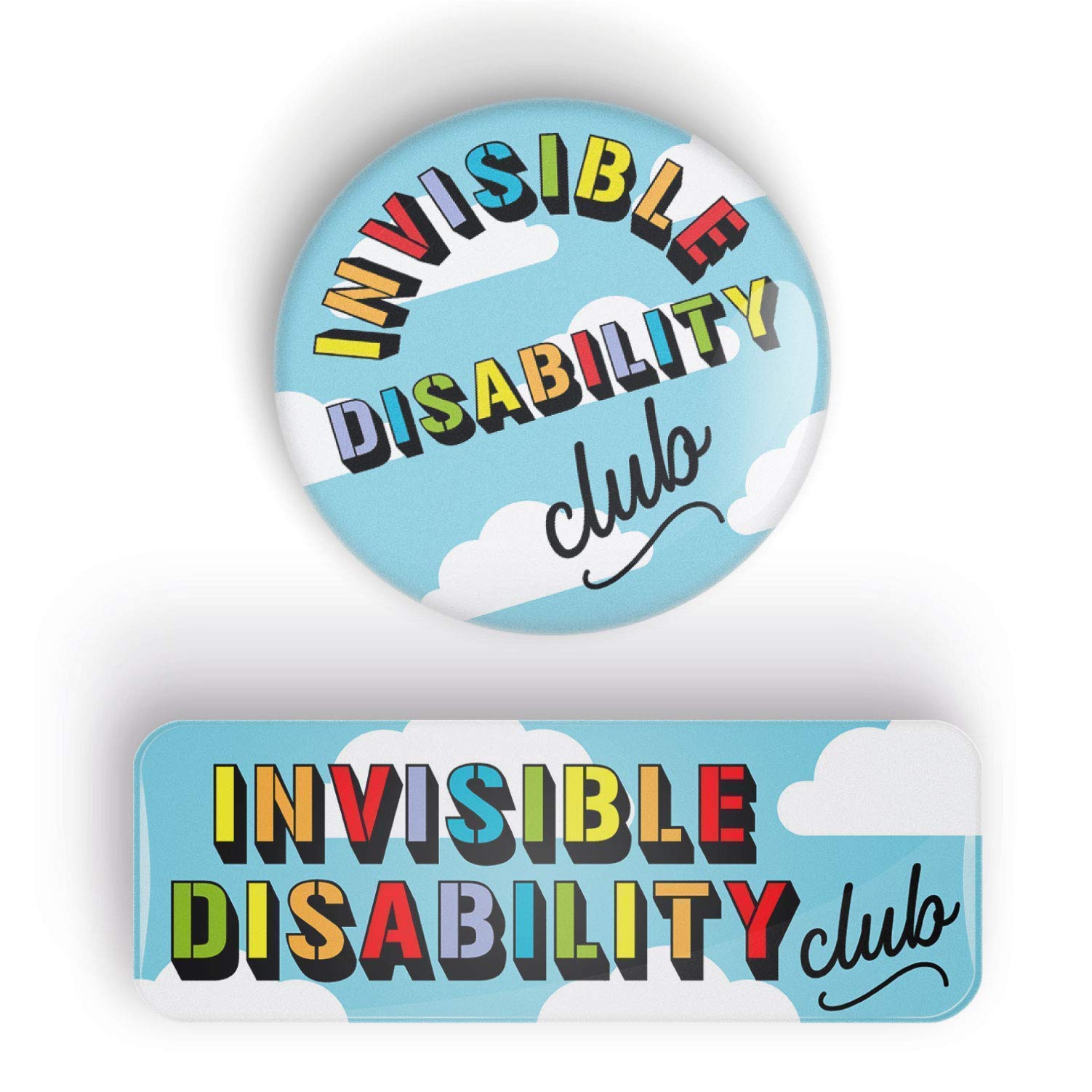 INVISIBLE DISABILITY CLUB rainbow pin badge button - pinback or fridge magnet