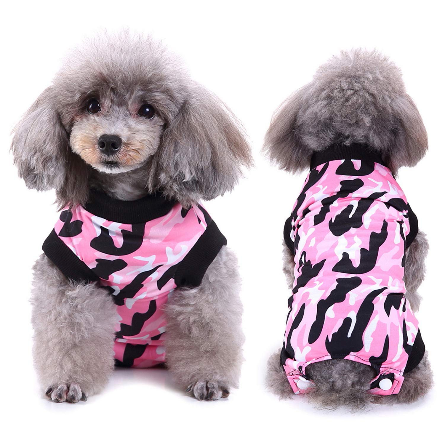 SELMAI Dog Recovery Body Care Prevent Licking E Collar Alternative Puppy Clothes Pet Cat Wearing for Skin Diseases Wounds Post Operative Body Suit One Piece Fashion Camouflage Design, Pink S