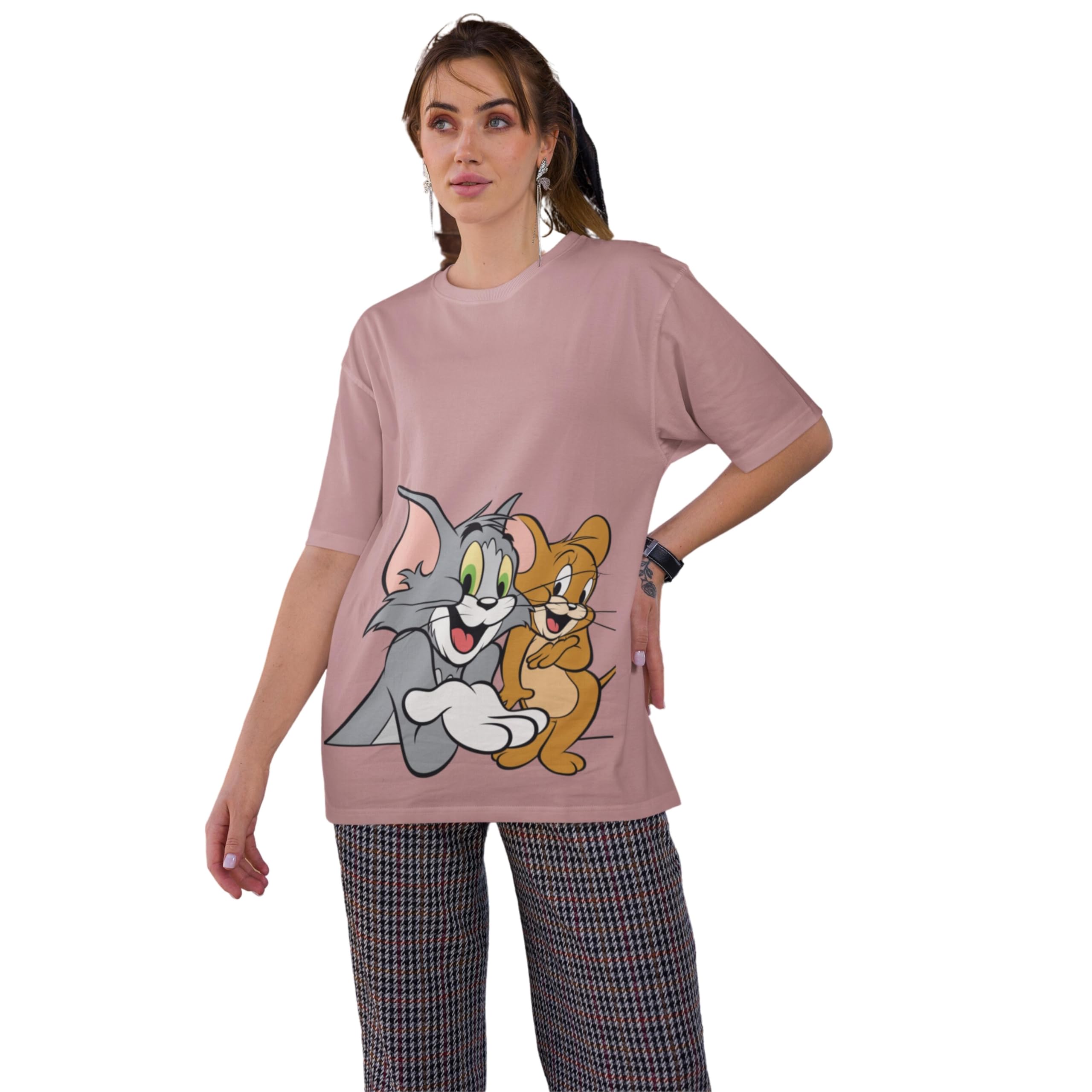 Marrwaad Crreation Tom Cat Jerry Mouse Over Size Round Neck Premium Cotton T-Shirt