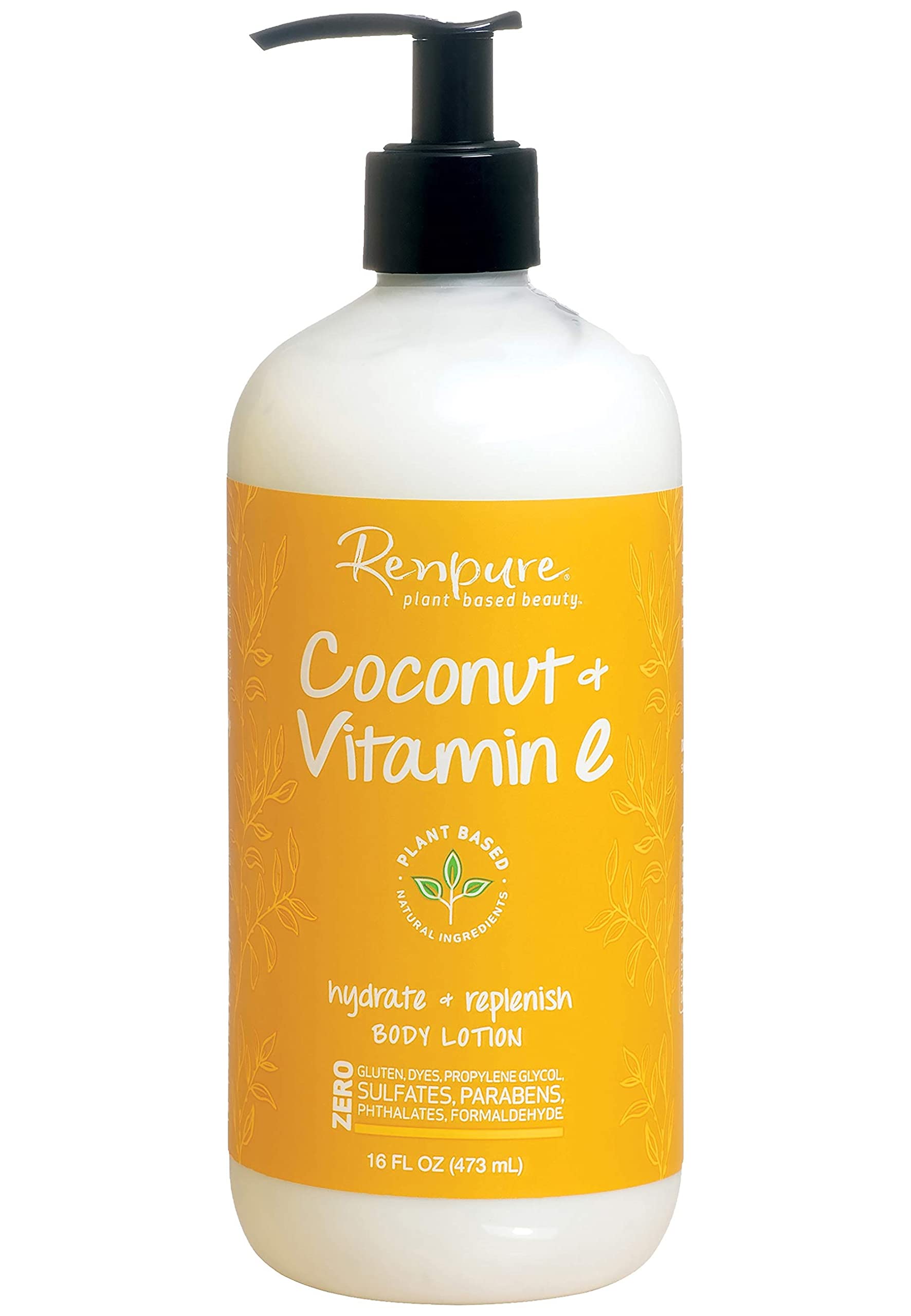 RENPUREPlant-Based Body Lotion for Dry Skin – Coconut Oil, Aloe Vera & Vitamin E Oil for Skin – Hydrating, Lightweight Natural Body Lotion & Fast Drying Body Moisturizer Cream, 16 Fl. Oz.