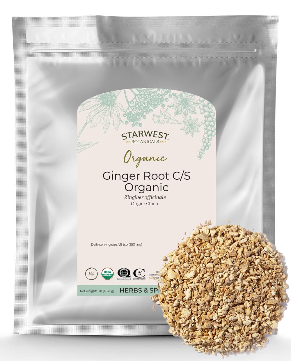 Starwest Botanicals, Ginger Root 1/4" C/S, Organic, 1 lb (453.6 g)