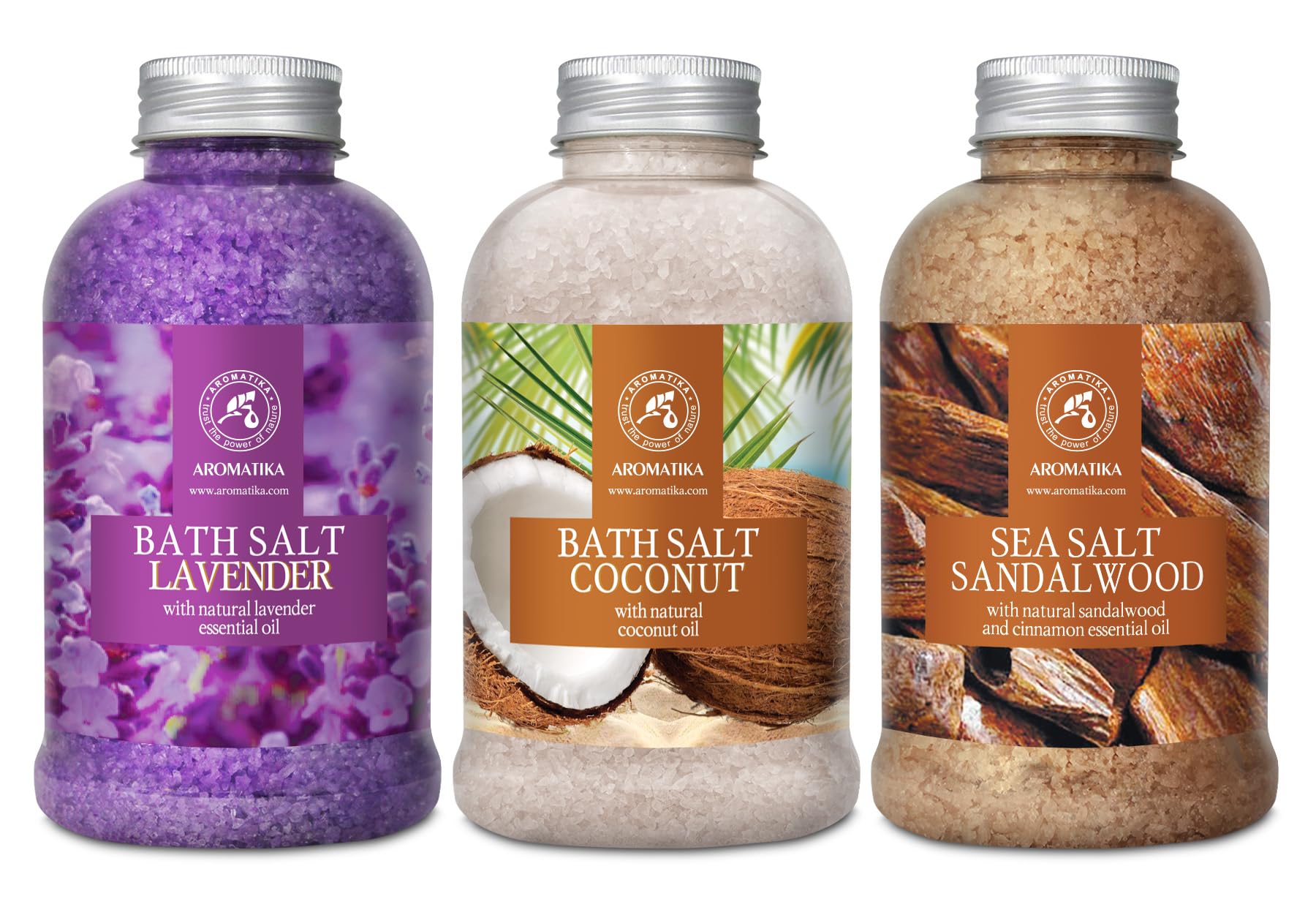 Bath Sea Salt Set 3х21.16Oz - Bath Salt Lavander & Coconut & Sandalwood - Lavender Essential Oil - Natural Coconut Oil - Sandalwood & Cinnamon Essential Oil - Aromatherapy - Relaxing - Body Care