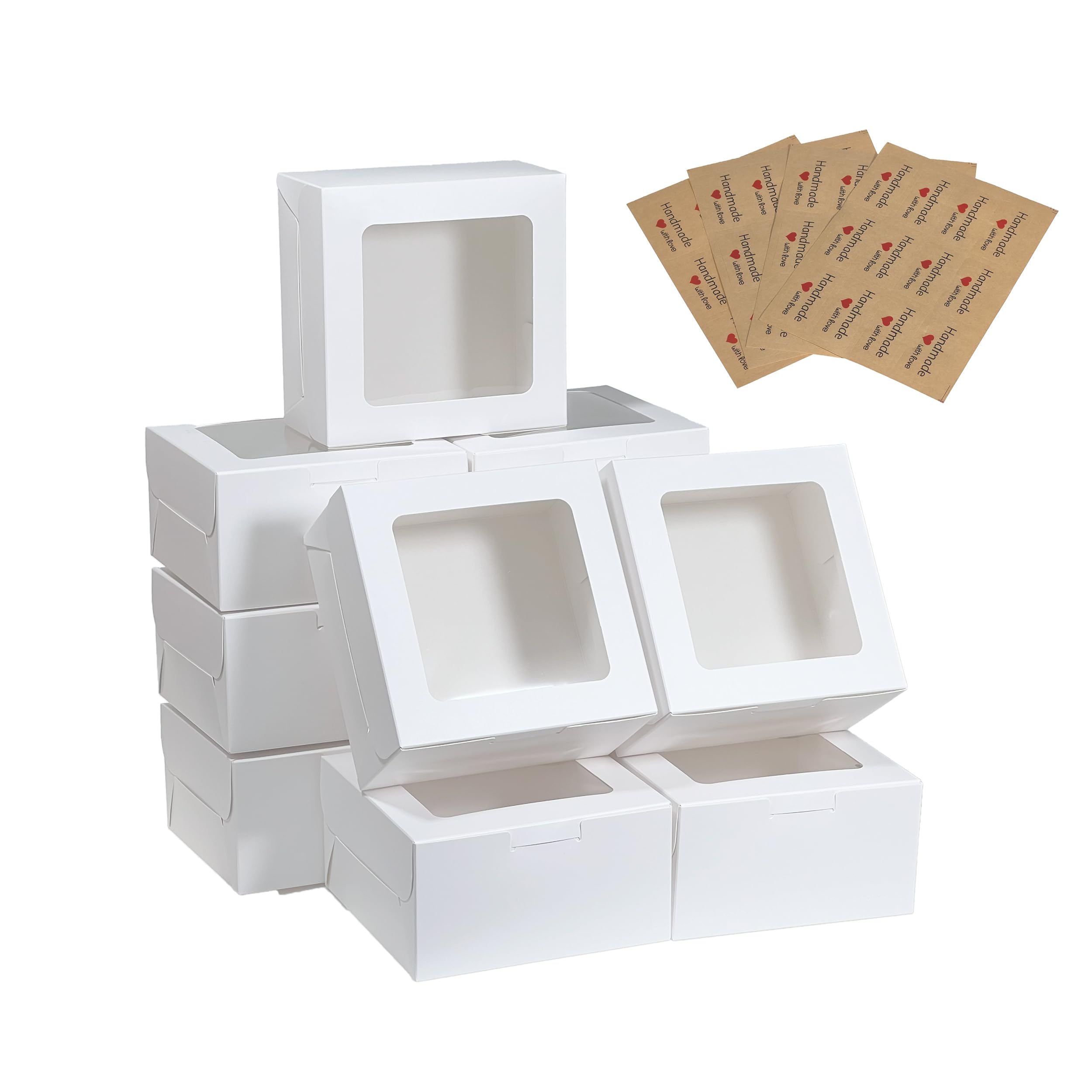 Vane Delx10pcs White Bakery Boxes with Window for Clear View of Inside, 6x6x3inches, Sturdy & Small Pastry Gift Box, For Treats, Macarons, Donuts, Dessert, Cookies and Party Favor Boxes.