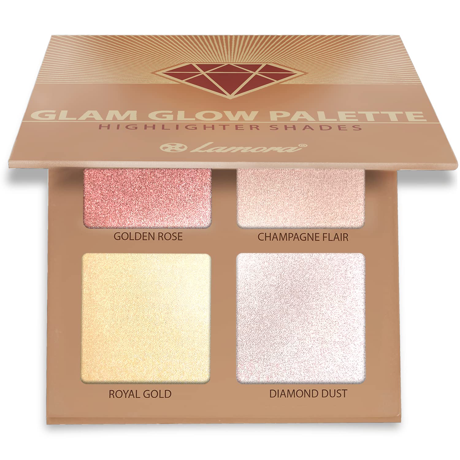 Highlighter Palette Highlighter Makeup Iluminador - Glow Bronzer Powder Makeup Highlighter Kit With Mirror - 4 Highly Pigmented Face Highlighter Shimmer Colors - Vegan, Cruelty Free & Hypoallergenic