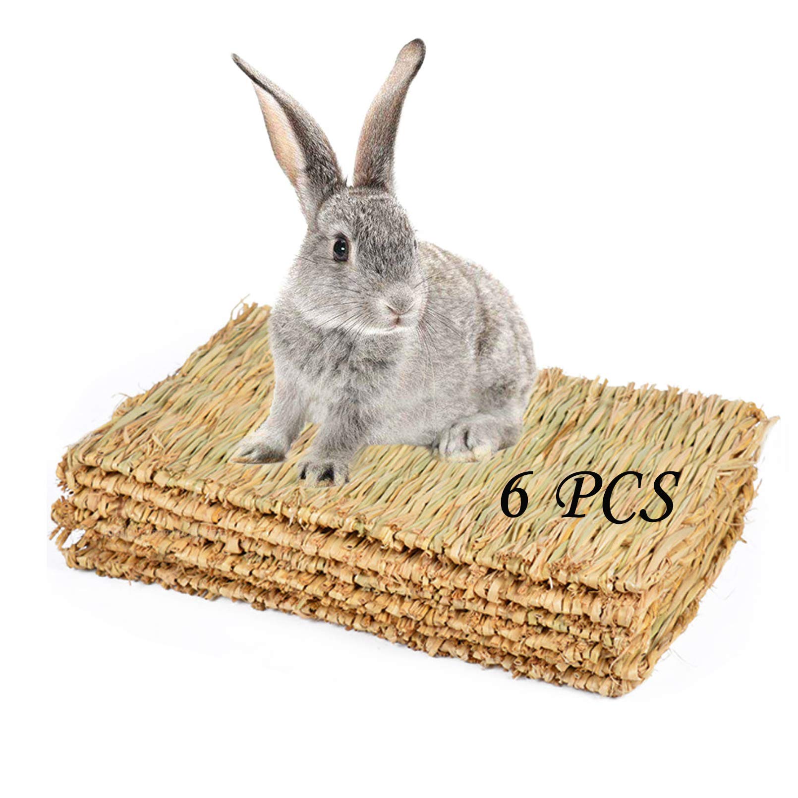 PINVNBY 6 Pack Rabbit Grass Mat,Bunny Natural Straw Woven Bed,Small Animal Cages Hay Nest Sleeping,Chewing,Nesting and Toys for Rabbits Guinea Pig Hamster Hedgehog and Squirrel Bed Mat