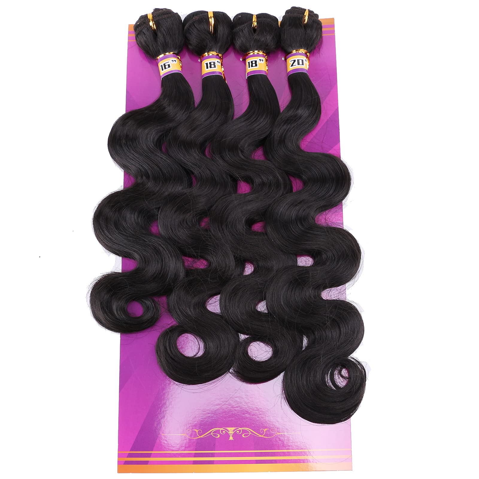 Natural Black Synthetic Body Wave Hair Bundles 4 Bundles 280 Gram Heat Resistant Fiber Hair Extensions Soft as Human Hair Weave for Black Women (16" 18" 18" 20" 2#)