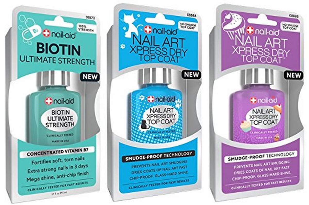 Nail-AidBiotin Base Coat + Nail Art Xpress Dry Top Coat, Clear, 3 Count