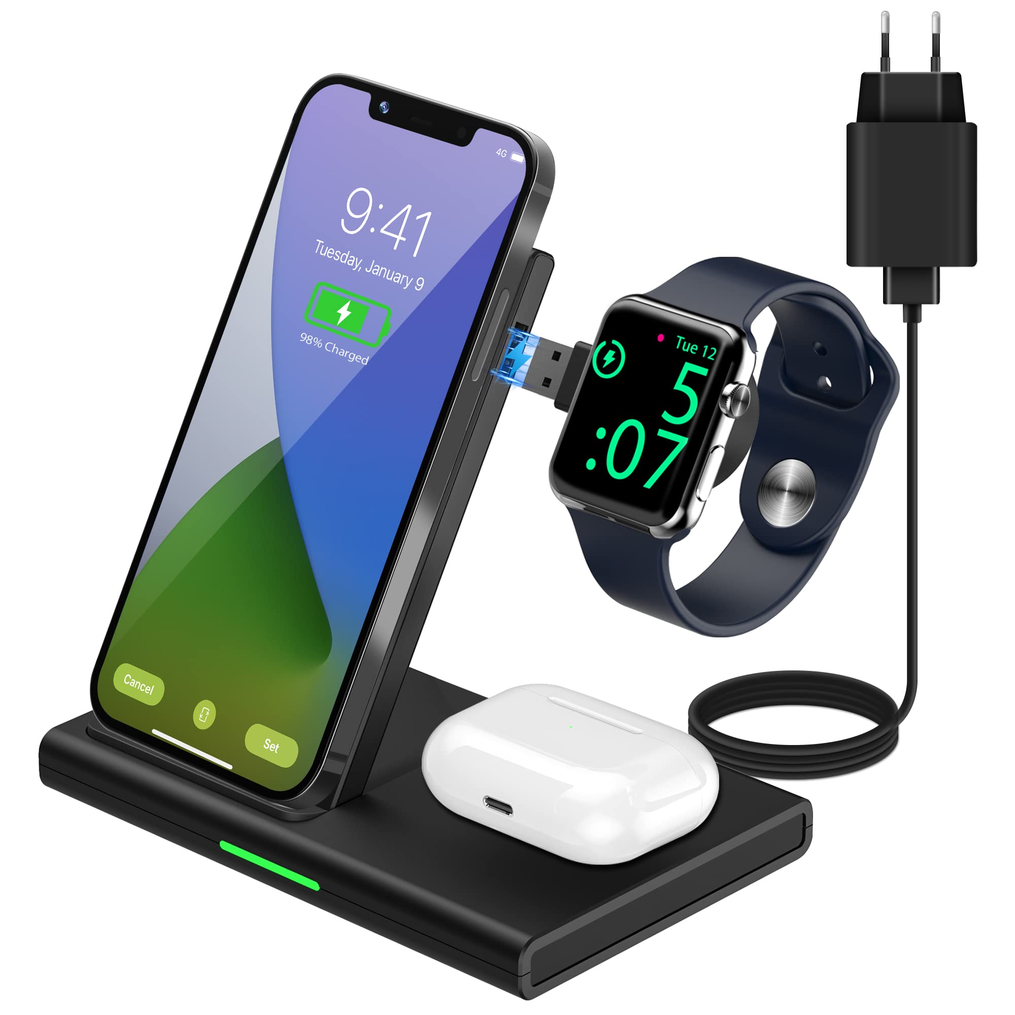 3 in 1 Wireless Charging Station DINTO Foldable Wireless Charger Stand for iWatch SE Series Airpods Pro