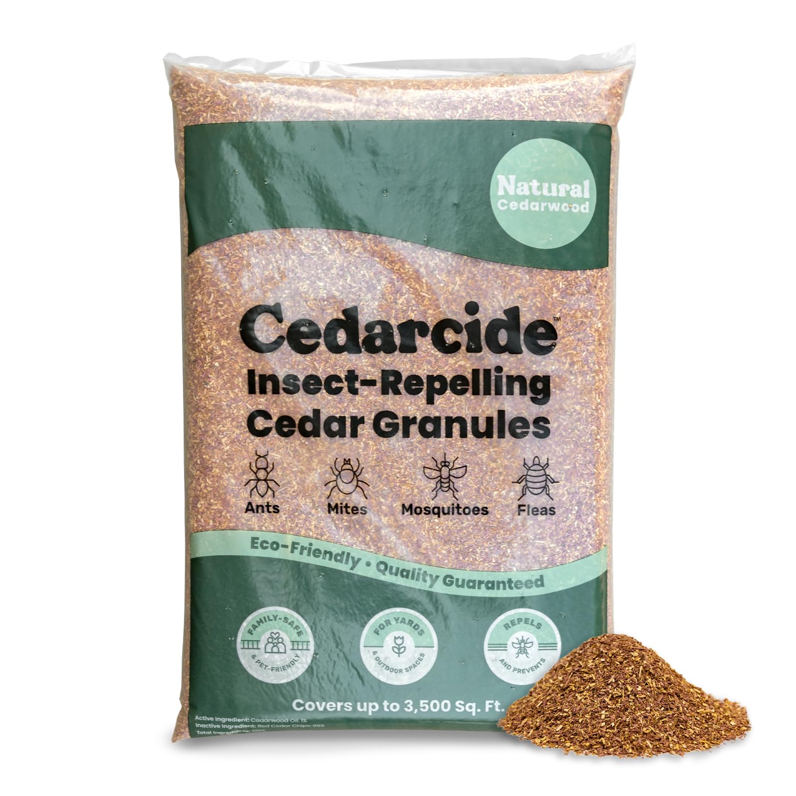 Cedarcide Lawn, Home & Garden Cedar Granules | Repels Fleas, Ticks, Ants & Mosquitoes | Smells Great, Easy to Use | Family & Pet Safe | 1 Bag (8 Lbs)