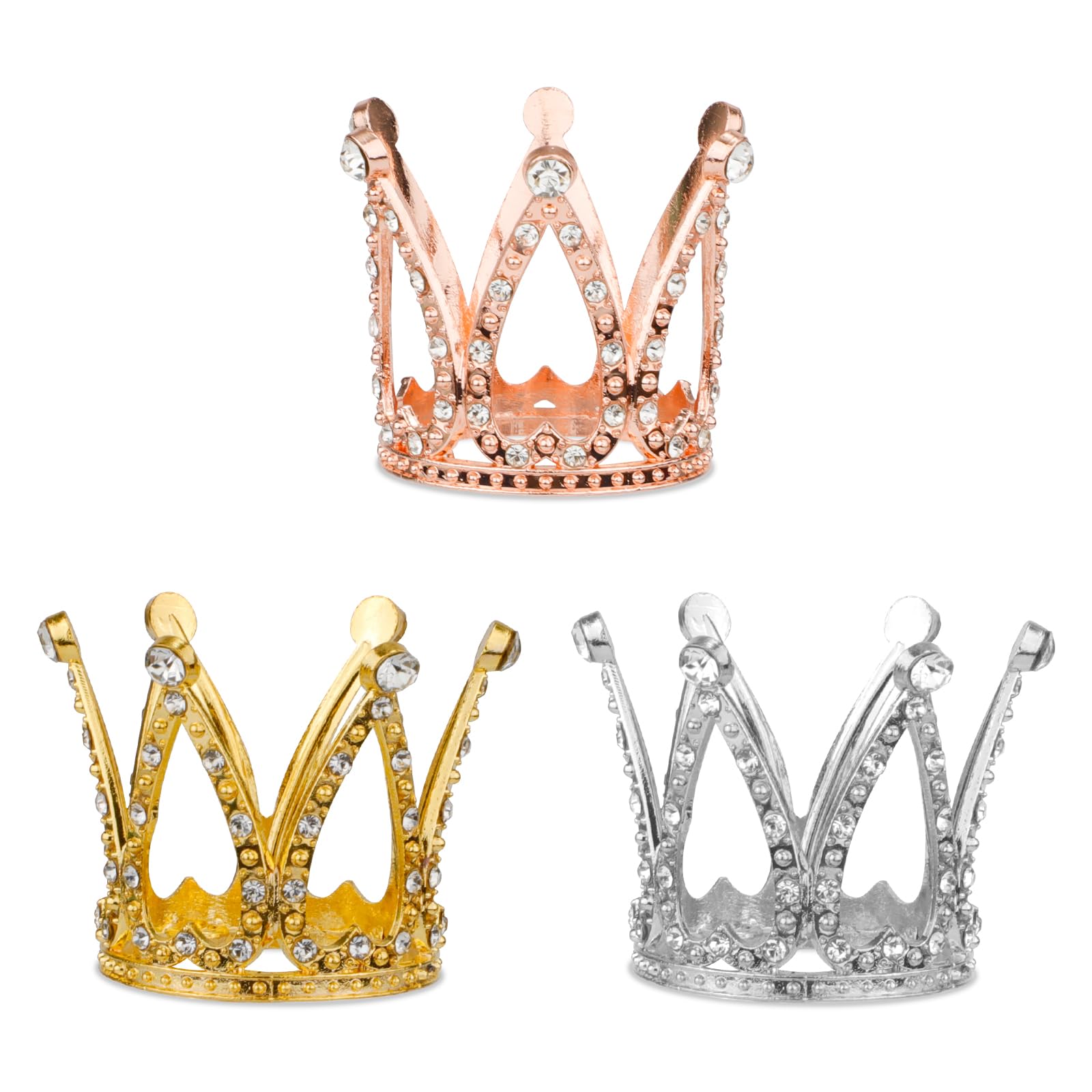 3pcs Small Crown Cake Topper, Cute Crowns Cake Toppers Royal Cake Toppers Mini Crowns Cake Decor Silver Pink Gold Crown Decorations for Bouquets Princess Party Wedding Birthday