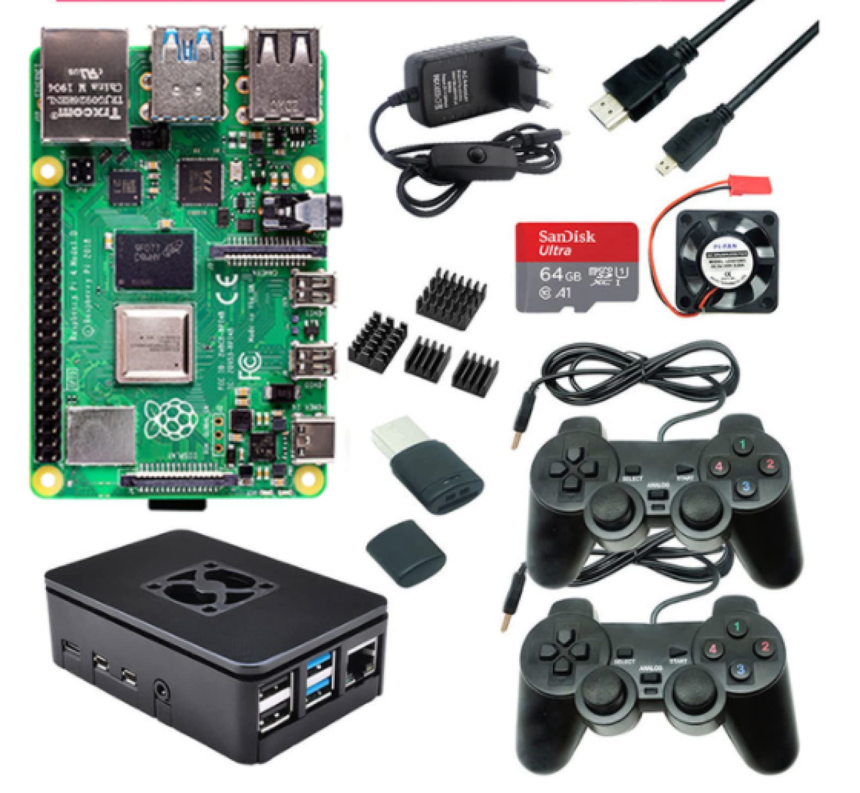 Kit de raspberry pi 4, 2gb, 4gb ram, usb, joystick, caixa acrílica, fonte de alimentação para cartão sd para raspberry pi 4 modelo b pi 4b PackageE