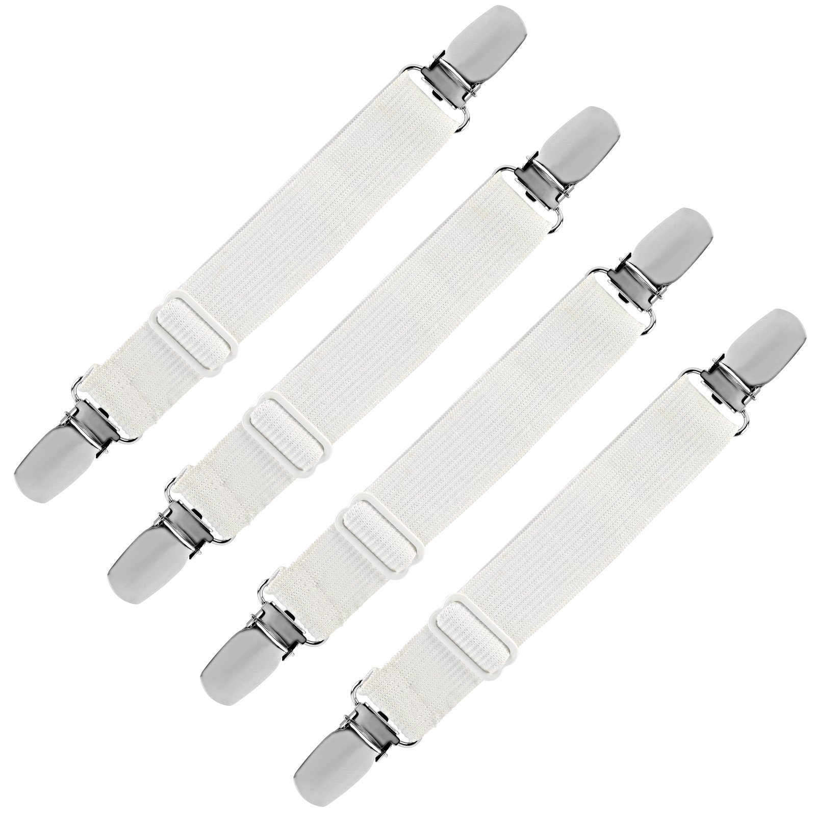 LIHAO4PCS Adjustable Mattress Holder Elastic Clips for Sheets and Ironing Boards(White)