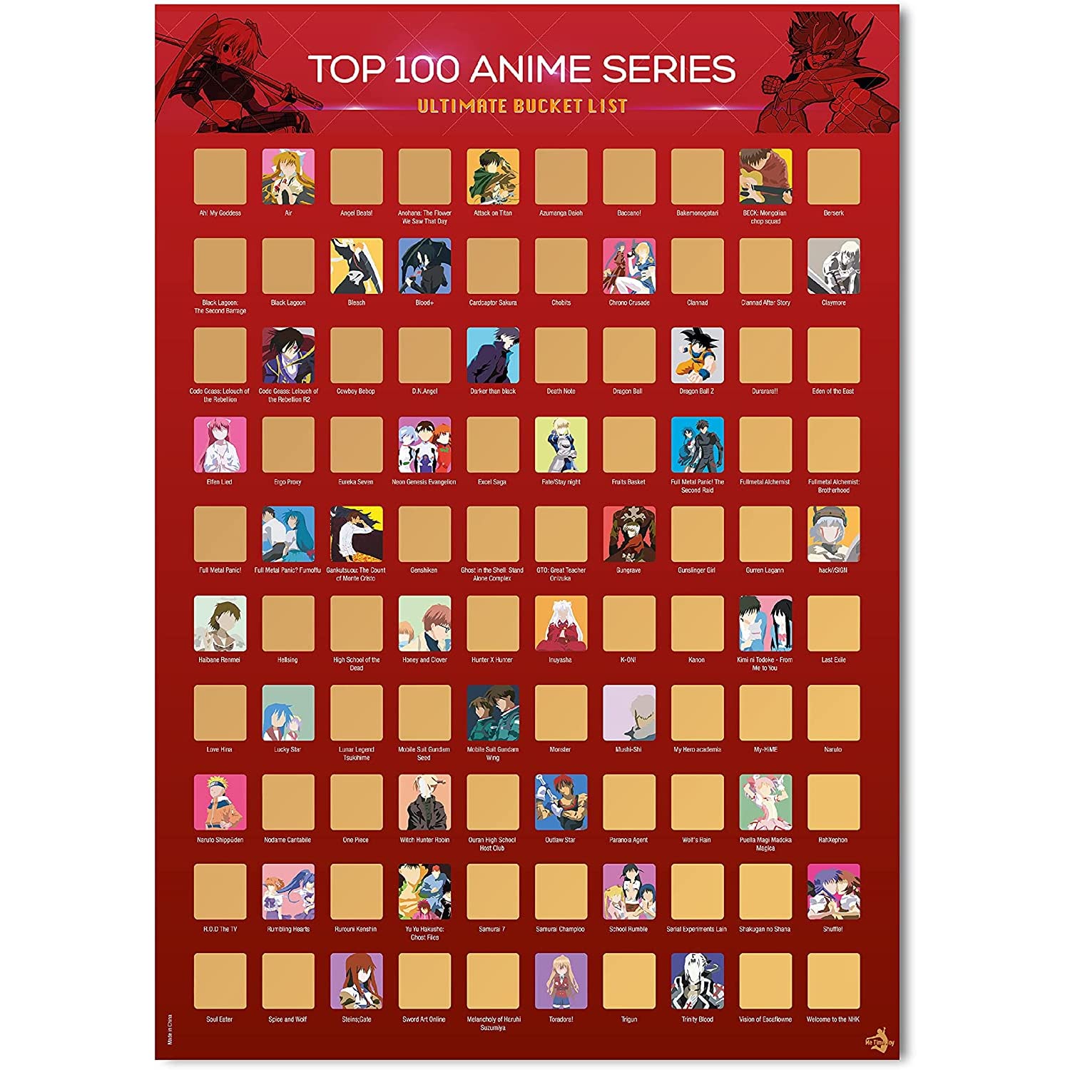 Me Time Joy Top 100 Anime Scratch Off Poster - Anime Stocking Stuffer - With Scratching Tool – 100 Anime Bucket List Series