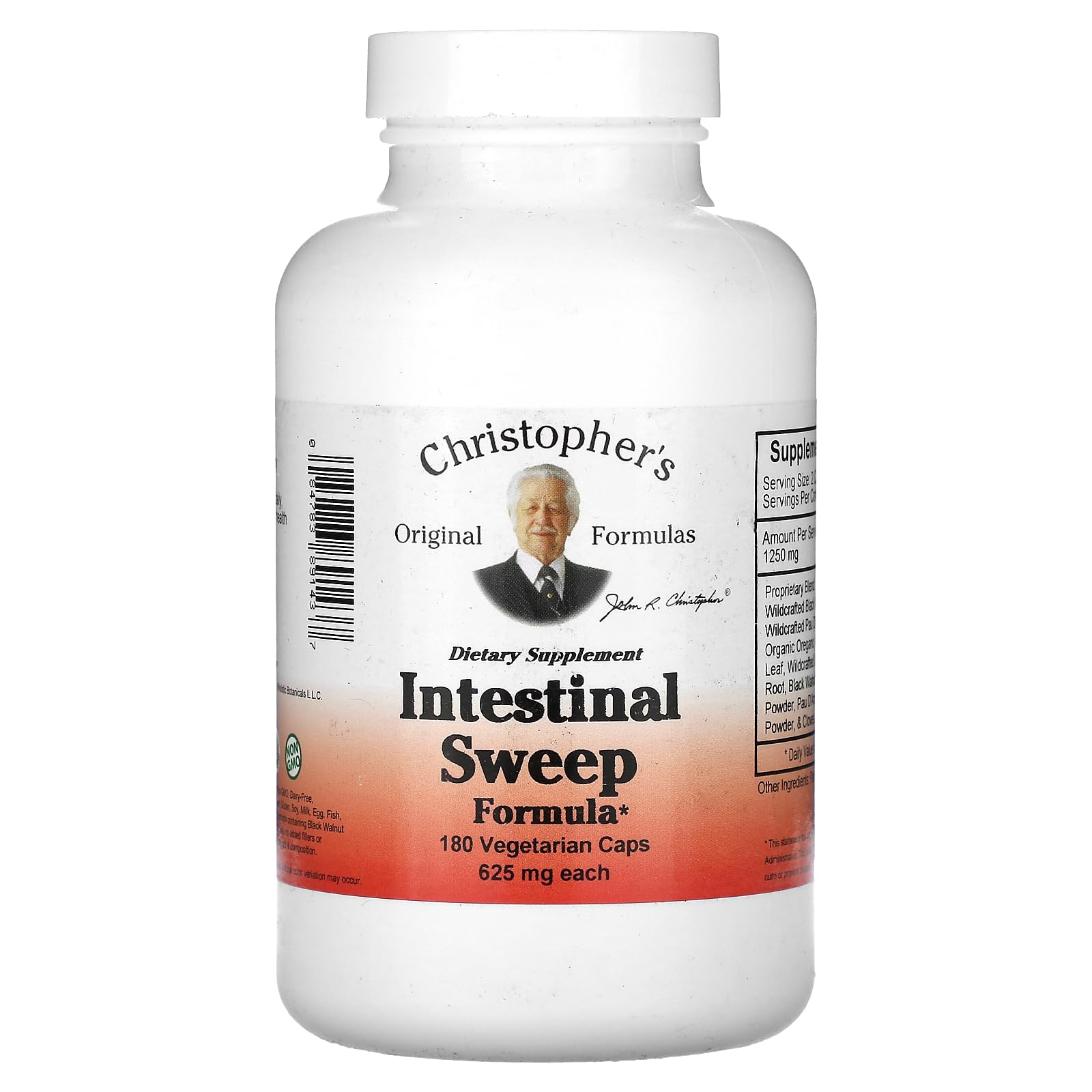 Christopher's Original Formulas Intestinal Sweep -- 625 mg - 180 Vegetarian C.