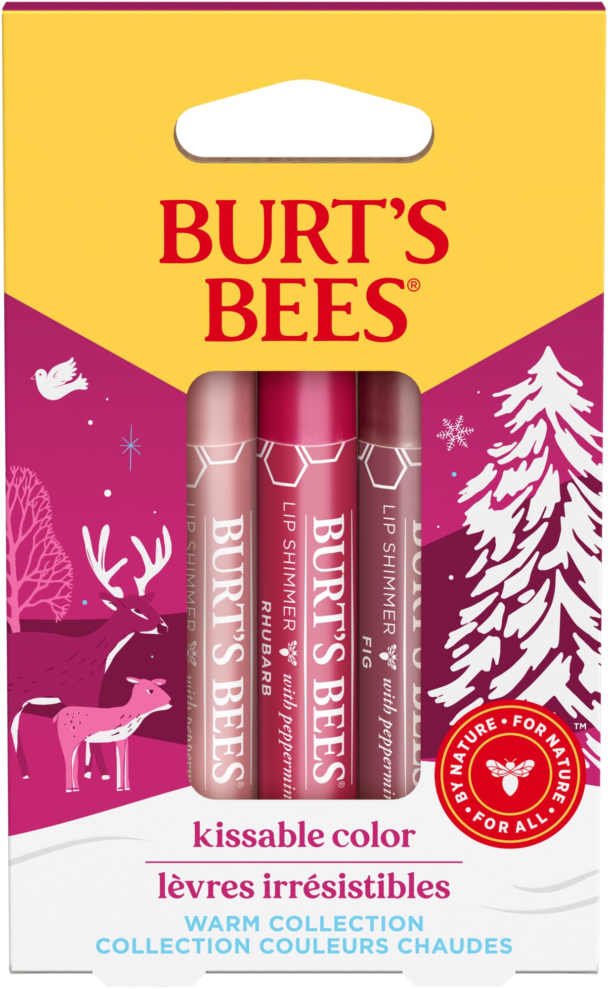 Burt's Bees Gift Set, 3 Lip Shimmers in Peony, Rhubarb and Fig Shades, Kissable Colour, 3x2.6g