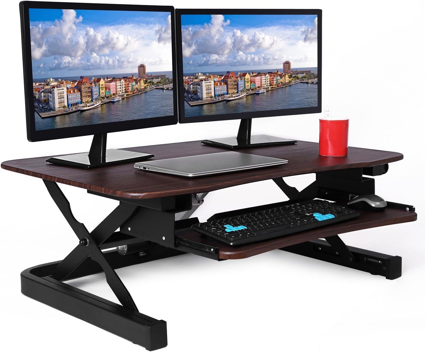 ApexDesk36 inch ElectricHeight Adjustable Stand Up Desk Converter, ZT Series - Walnut