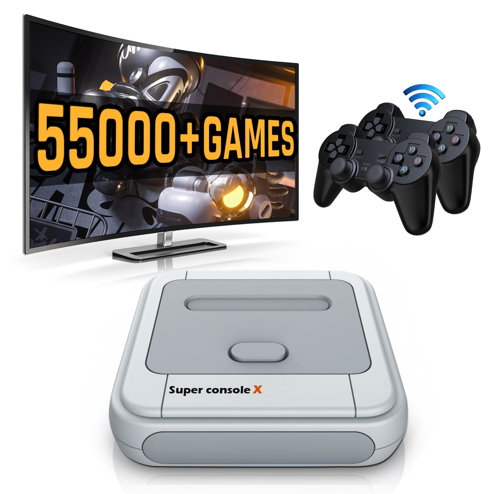 Super Console X, Retro Classic Video Game Consoles,Built in 41,000+ Games,52+ Emulators for 4K TV HD/AV Output,with Dual Wireless 2.4G Controllers Gamepads,Support WIFI/LAN,Up to 5 Players(128G)