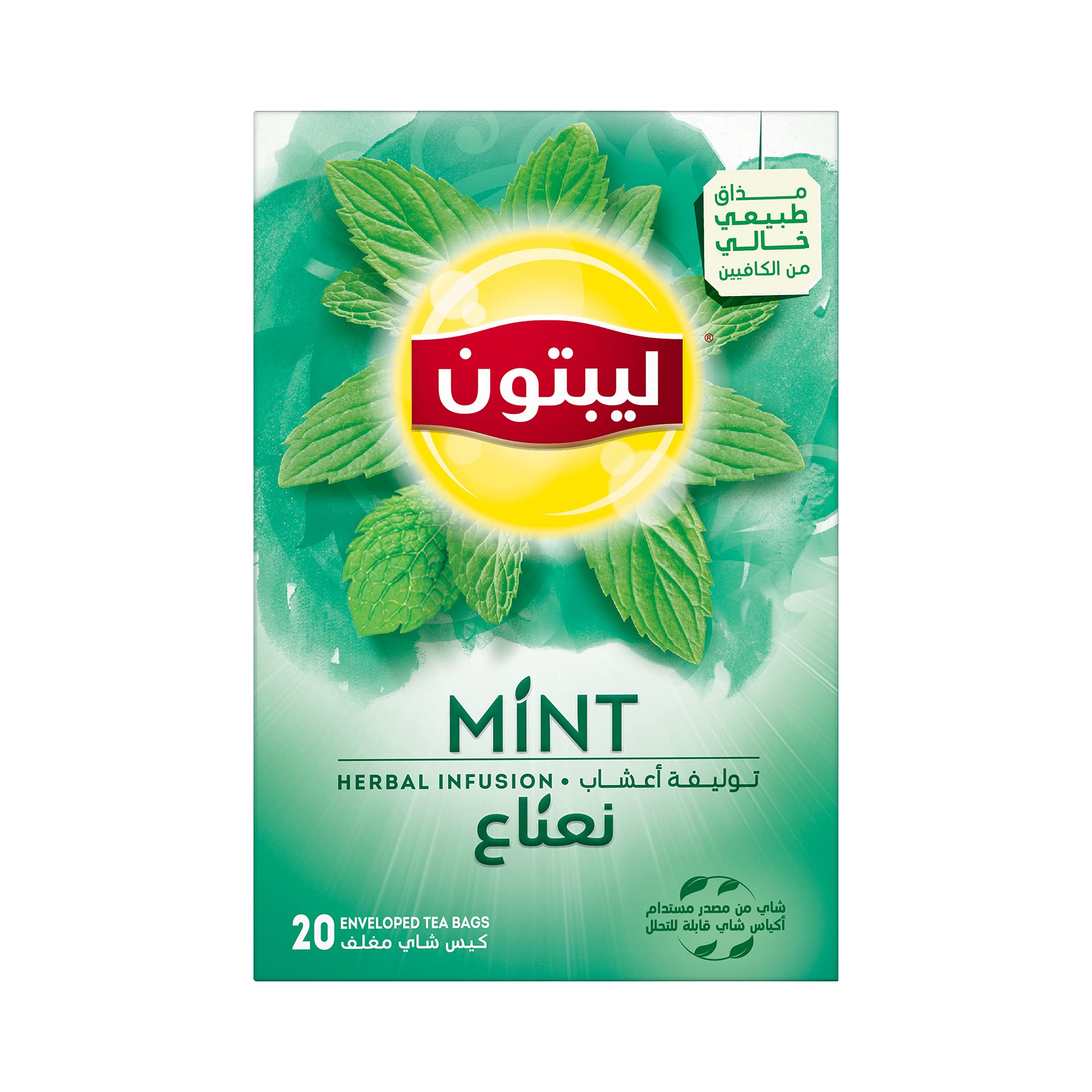 LiptonTea Herbal Infusion, Mint Tea, 20 Lipton Tea Bags, Caffeine Free, Natural Tasting Pure Herbal Tea