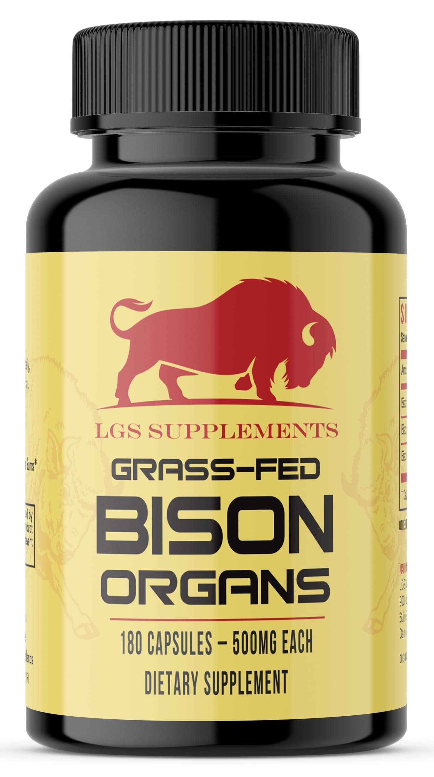 Grass Fed Bison Organ Supplement, Supports Whole Body Wellness with Proprietary Blend of Liver, Heart, Kidney, Freeze-Dried Bison, Non-GMO, 180 Capsules