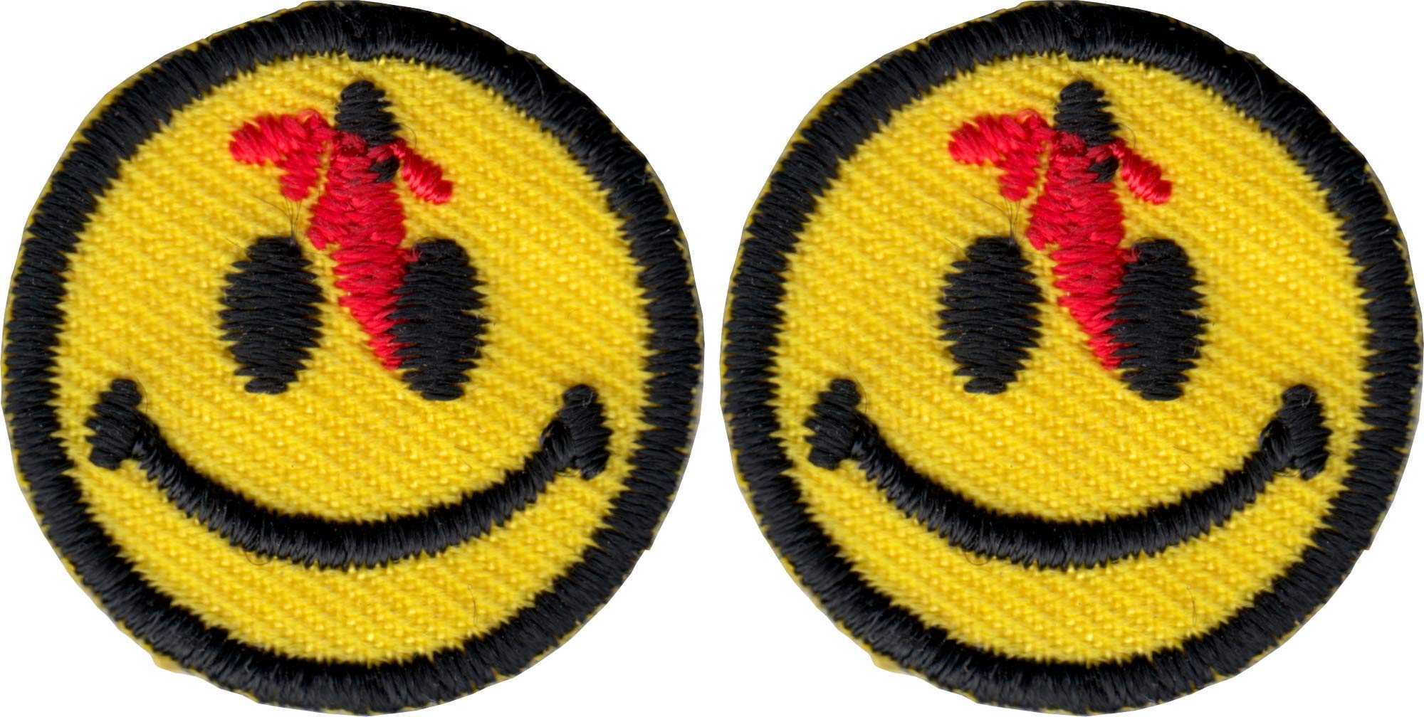 Happy Face - Gunshot to The Head - Embroidered Iron On or Sew On Patches - Set of 2!