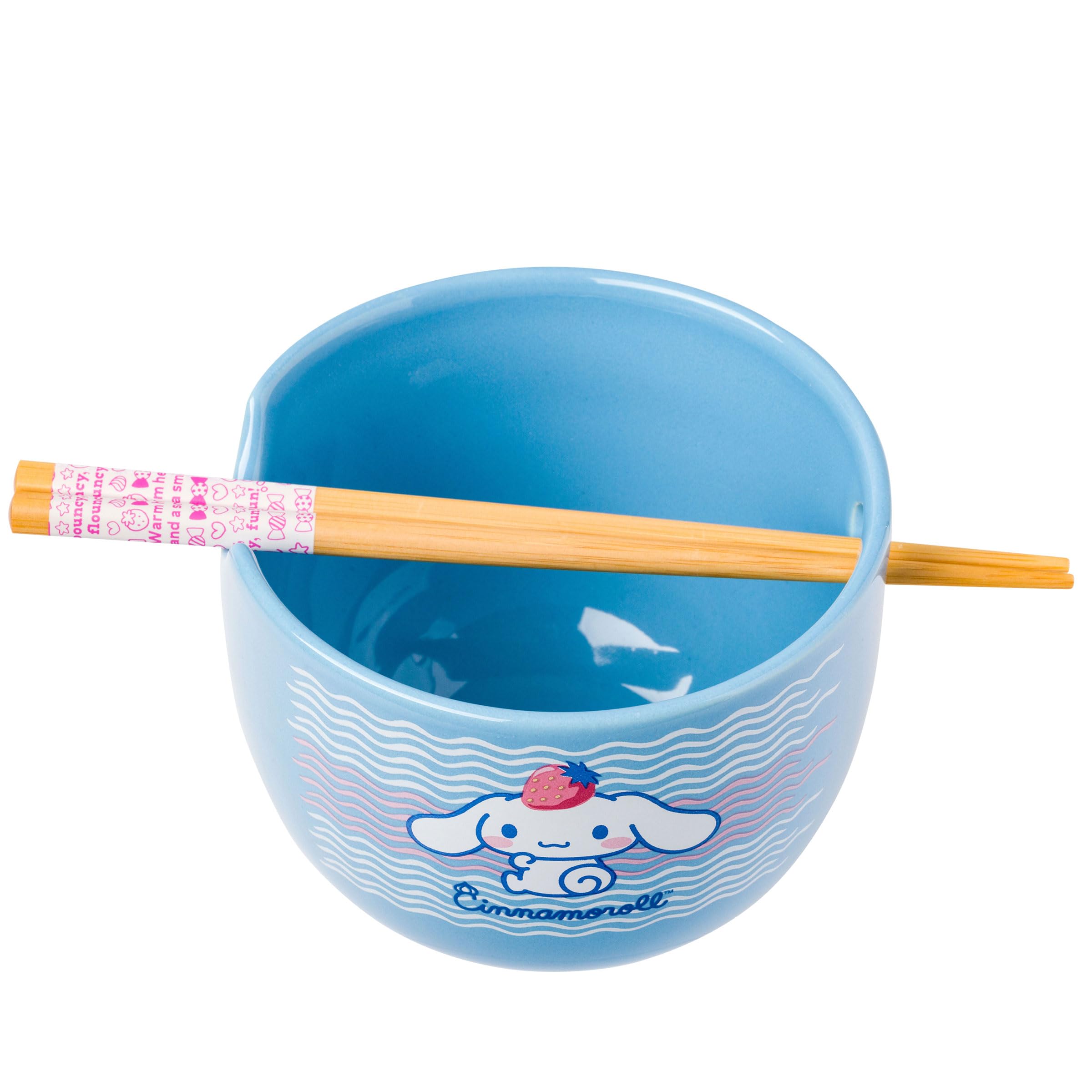 Silver Buffalo Hello Kitty and Friends Cinnamoroll Strawberry Ceramic Ramen Noodle Rice Bowl with Chopsticks, Microwave Safe, 20 Ounces