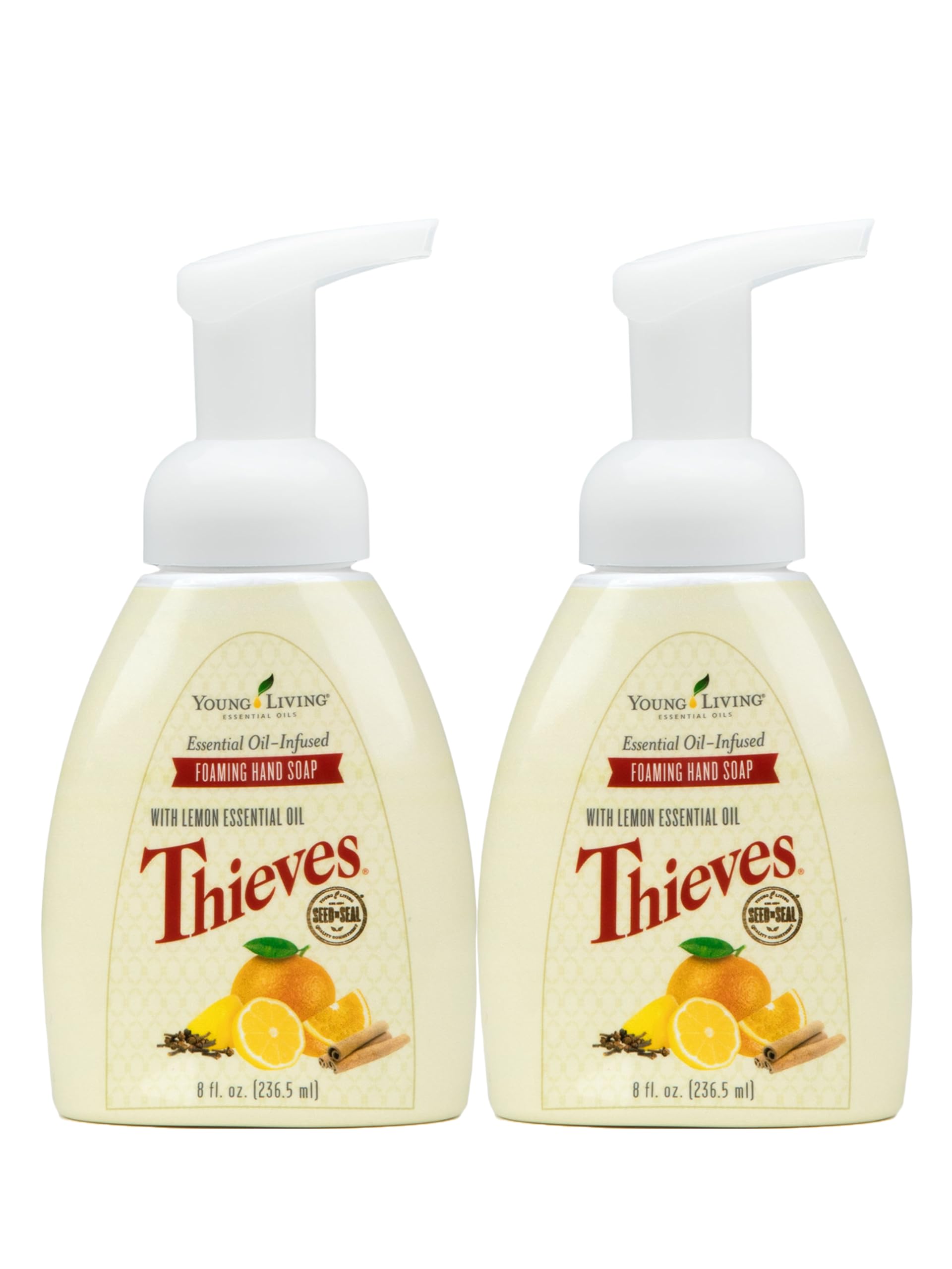 Thieves Foaming Hand Soap 8 fl oz. 2 pk by Young Living Essential Oils - Gentle Cleansing , Refreshing Aroma , Powerful Moisturizers for Dry Skin , Hygienic Hands , Anti-bacteria