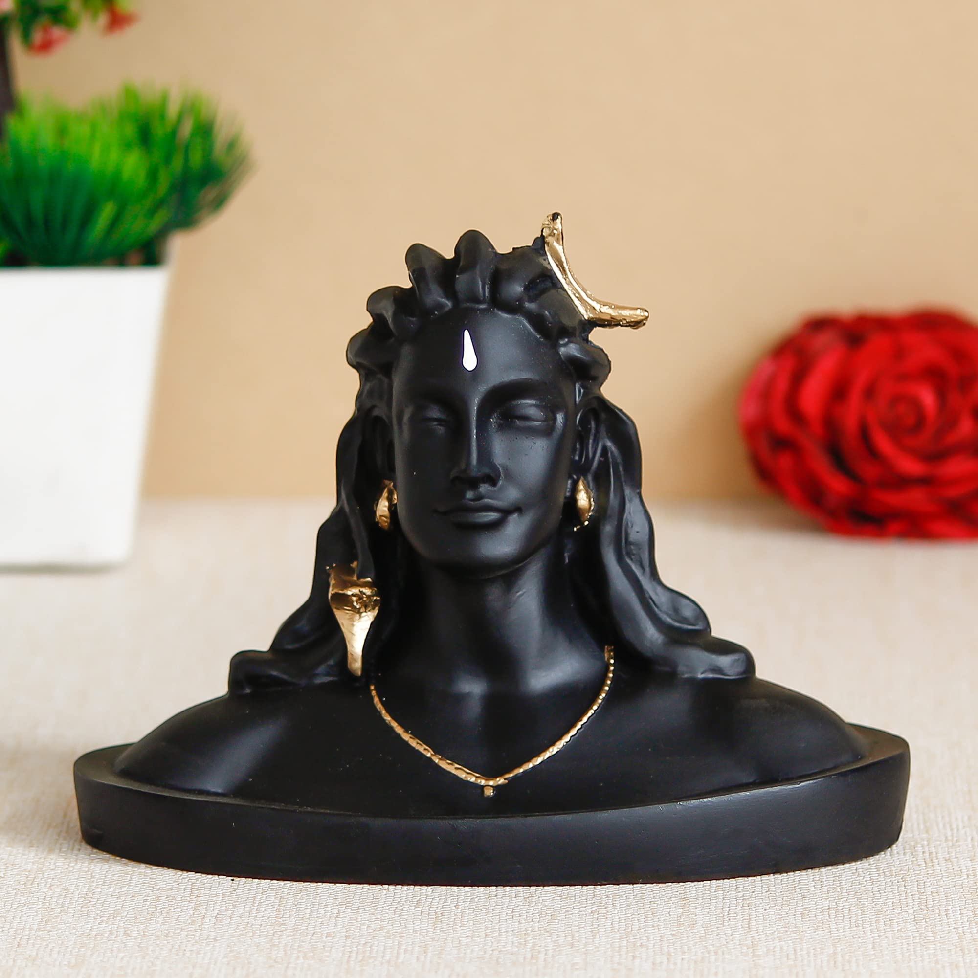 eCraftIndia Black Resin Handcrafted Adiyogi Shiva Statue for Car Dashboard- Lord Shiva Idol for Home- Shiv Murti- Adiyogi Mahadev Statue- Gift for Diwali Maha Shivratri Housewarming - Diwali Gift Item