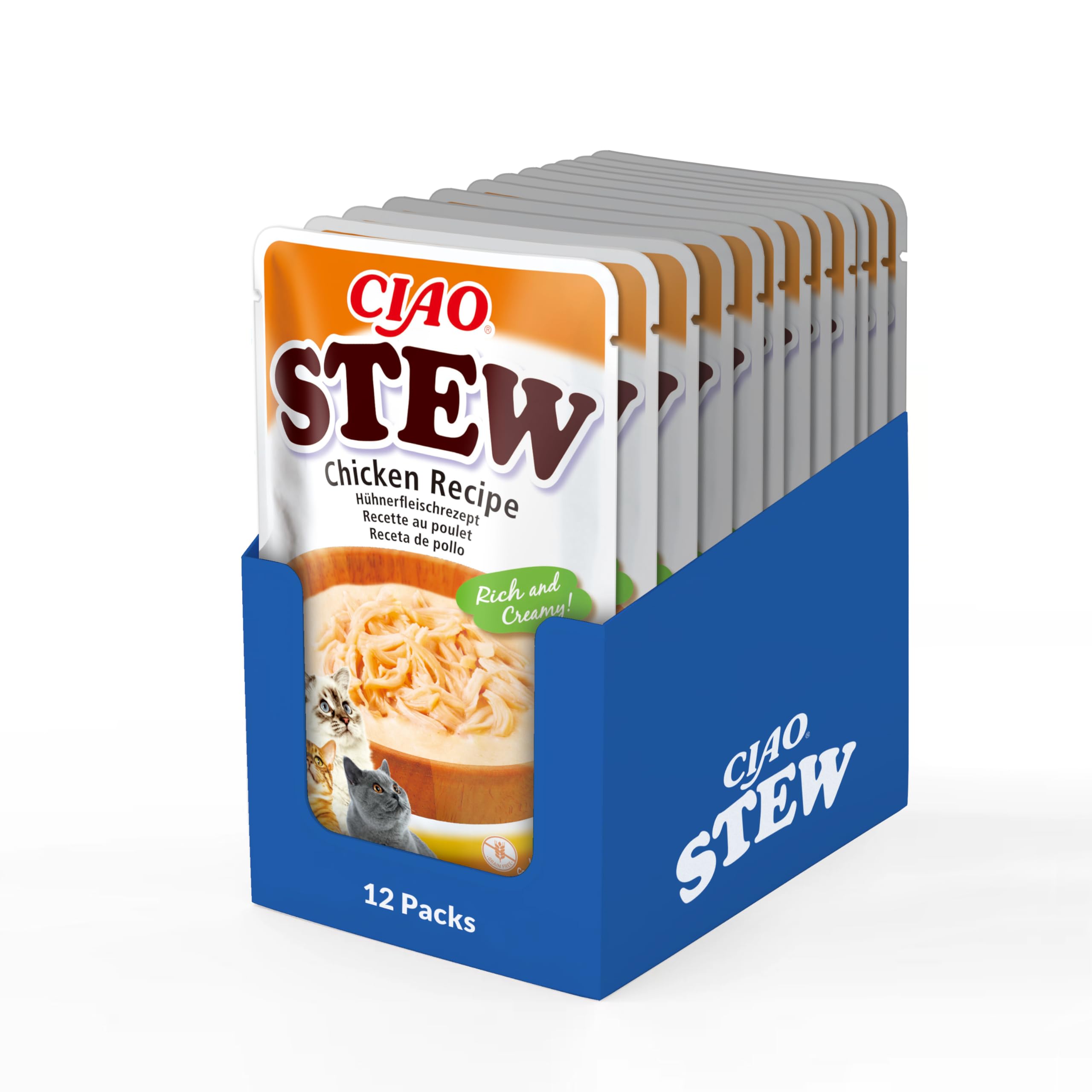 Ciao Stew by INABA Cat Treat - Chicken - 12 Packs (480g total) / Moist Cat Treat, Delicious & Healthy Snack, Food Topper, Side Dish, Complement, Natural, Grain Free