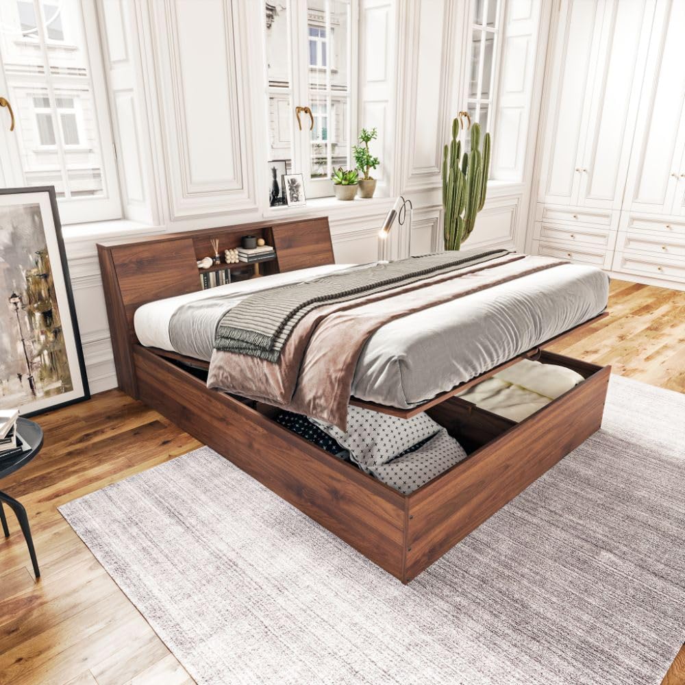 Wakefit Orion Engineered Wood Queen Size Storage Bed with Hydraulic Mechanism - (Matte Finish_Brown)