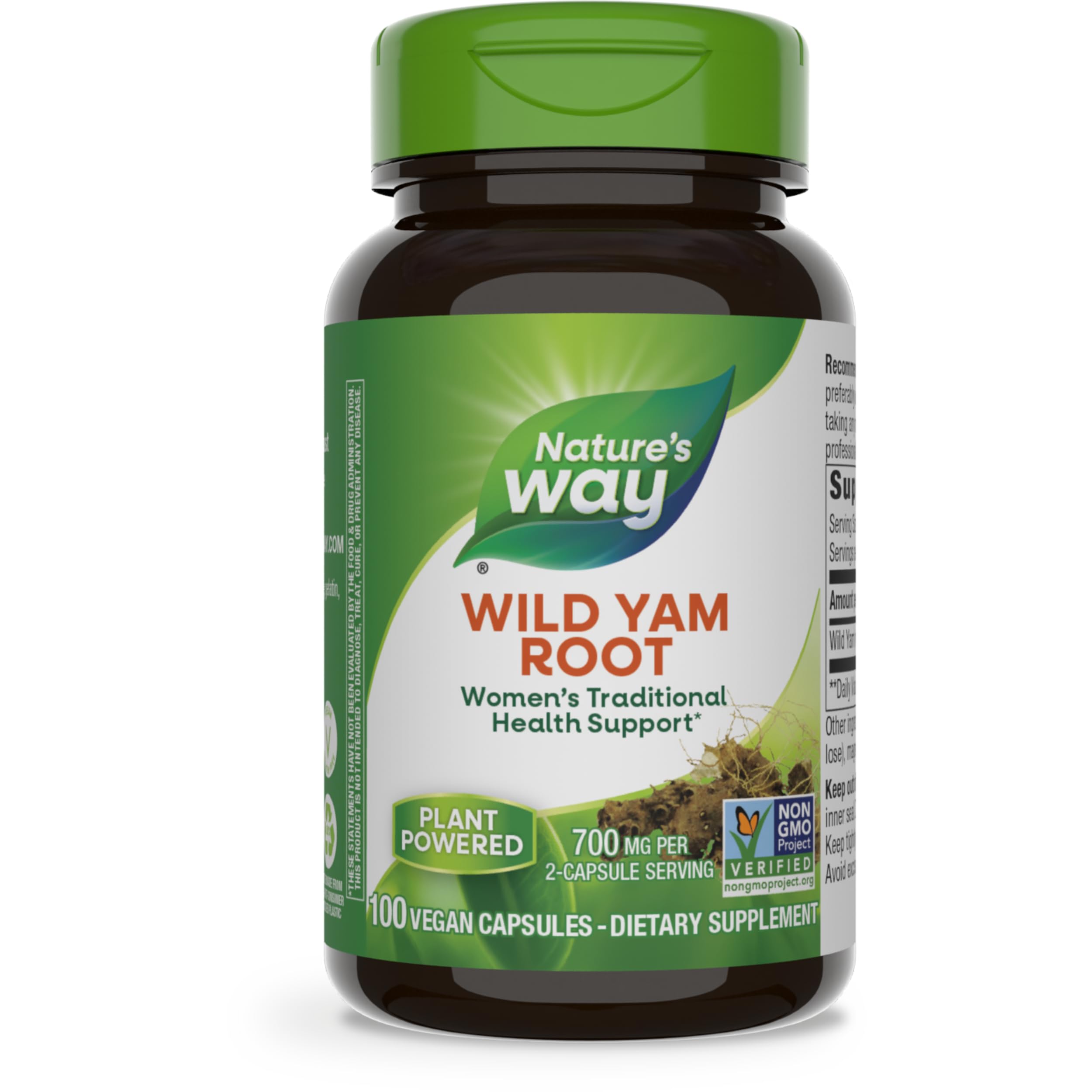 Nature's Way Wild Yam Root, Women's Traditional Health Support*, 700 mg per 2-Capsule Serving, Non-GMO Project Verified, 100 Vegan Capsules (Packaging May Vary)