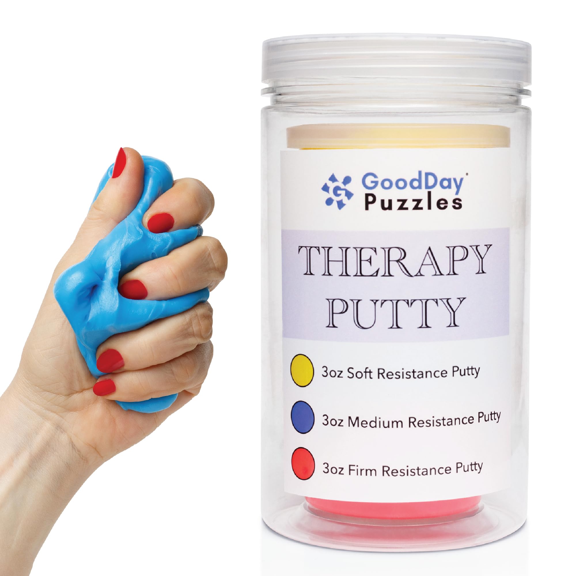 Therapy Putty by GoodDay Puzzles, 3 Piece Set, Stress Relief, Strength, Occupational Therapy, Fidget & Fine Motor Toys for Seniors