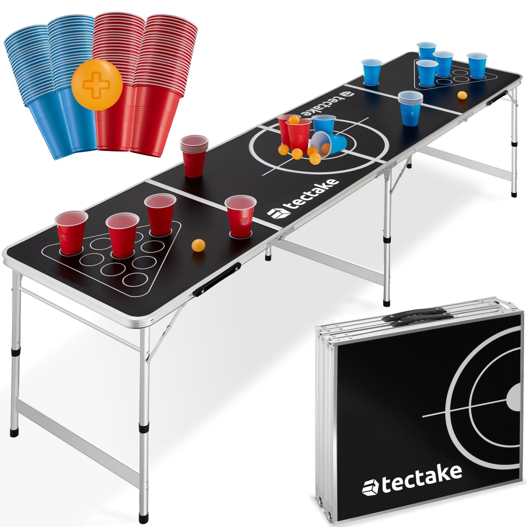 tectake® Professional Beer Pong Table, Lightweight and Foldable with Built-In Carry Handles, Includes Accessories for Adult Party Games, Drinking and Fun, Beer Pong Set for Game Nights, Christmas, NYE