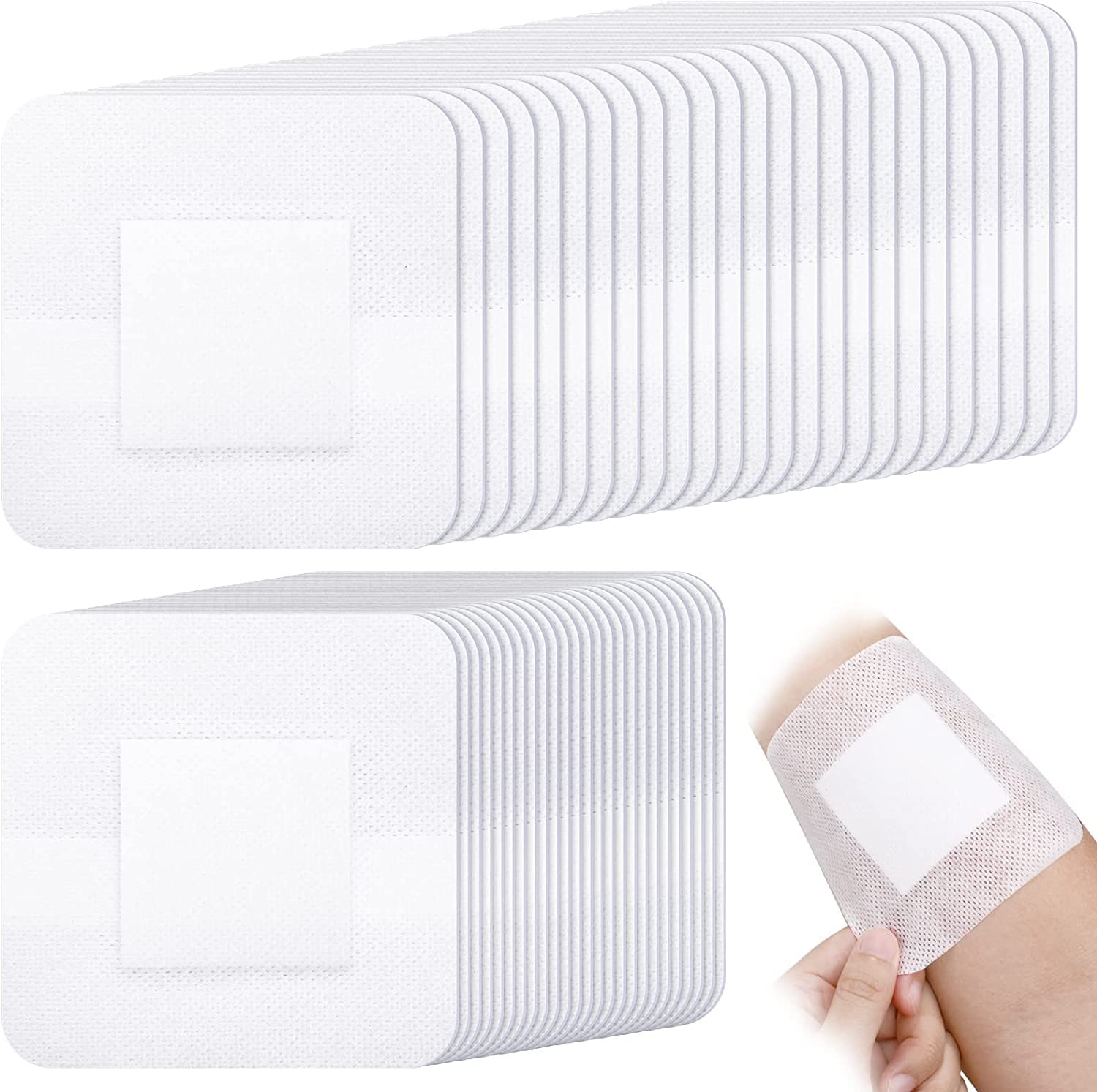 LEVGLAKE 80 PCS Bordered Gauze-Island Dressing Wound Bandage Sterile Adhesive Gauze Pads Patches Post Shower Breathable Borders Individually Packed Pouches Tapes (20 x 20cm)