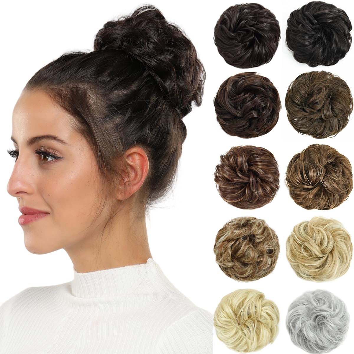 Rose bud Messy Bun Hair Pieces For Women Hair Bun Extension Updo Curly Messy Bun Scrunchie Dark Brown