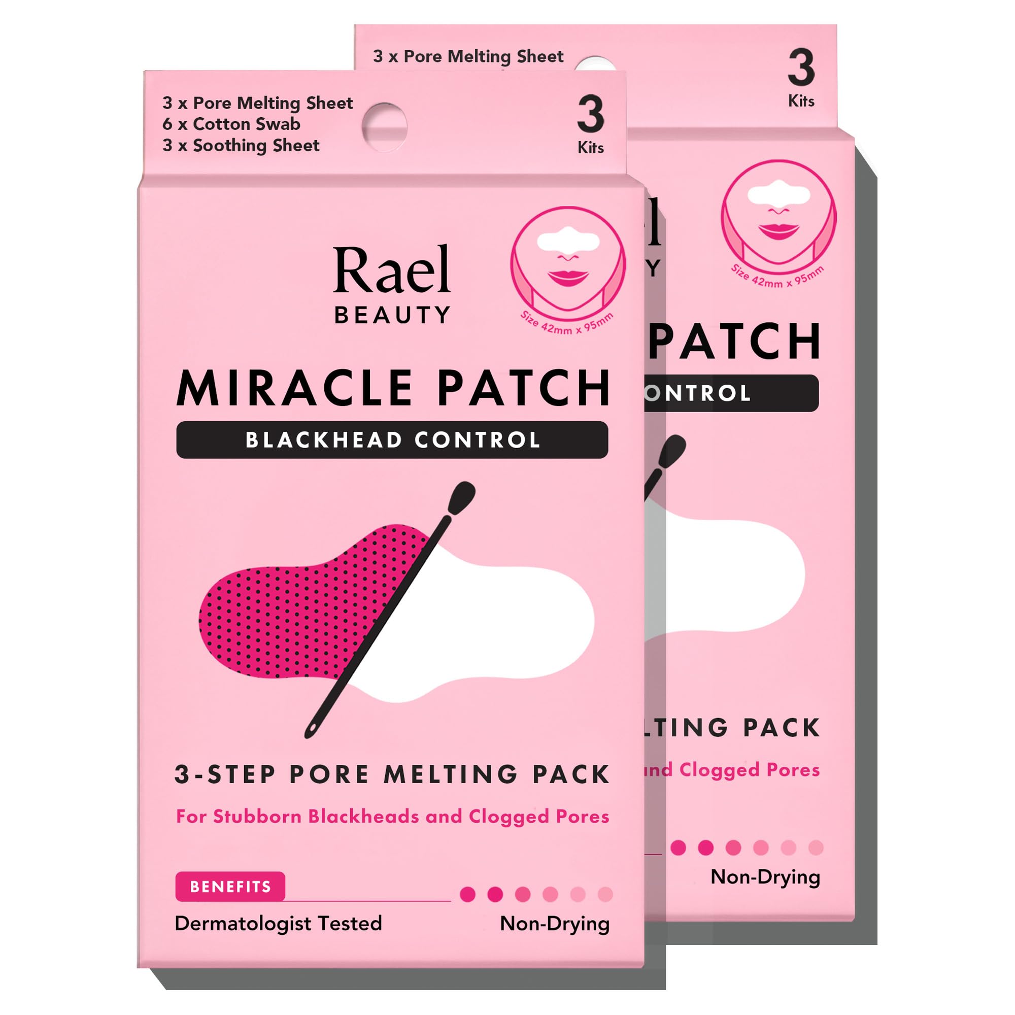 Rael Blackhead Remover, Miracle Patch Melting Pack - Nose Strips for Blackheads, Pore Melting and Soothing Sheets, 3 Step Kit, Sebum Removing Cotton Swabs, Dermatologist Tested (2 Pack)