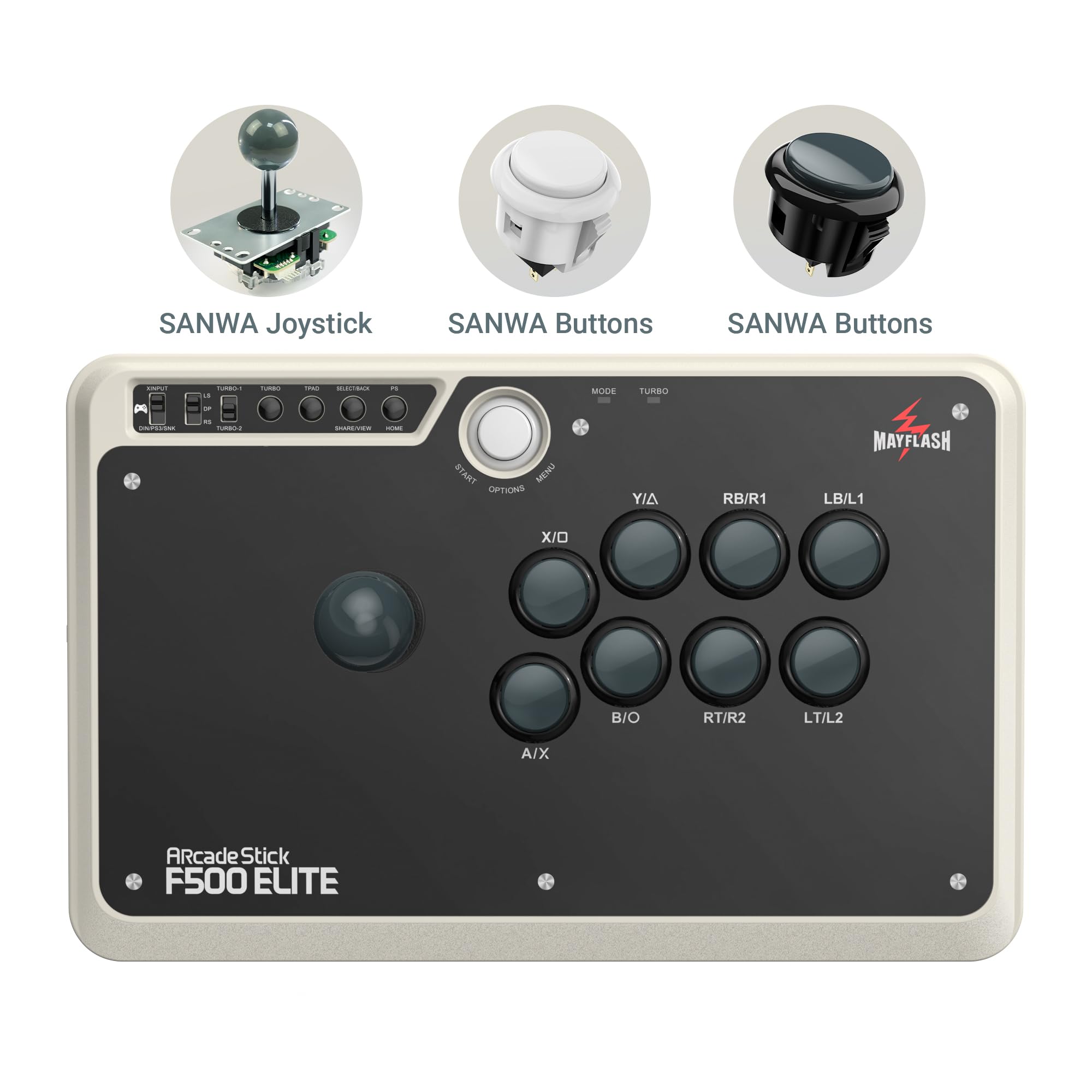 MAYFLASH Arcade Stick F500 Elite with Sanwa Buttons and Sanwa Joysticks for PS4/PS3/Xbox One/Xbox 360/Nintendo Switch/Android/PC Windows/Neogeo mini