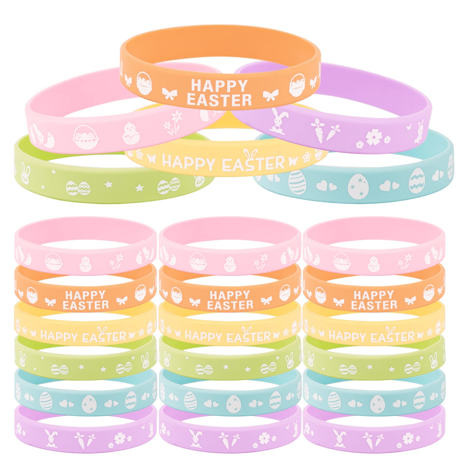 COLOFALLA 24pcs Easter Gifts Easter Bracelets Silicone Rubber Bands Easter Toys for Party Bags Party Favors for Kids