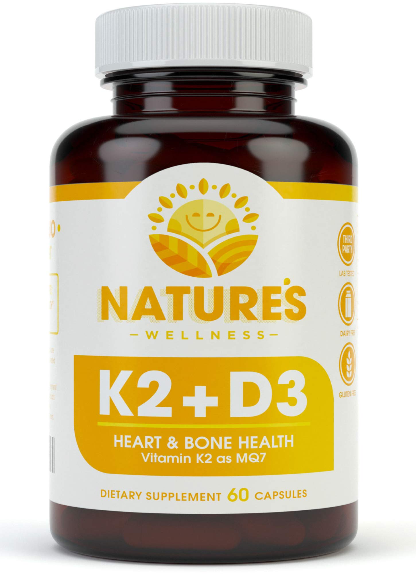 Vitamin K2 (mk7) with D3 Supplement for Best Absorption - 2-in-1 Support for Heart Health and Strong Bones | Vitamin D & K Complex | D3 5000 IU + K2 100 mcg | GMO & Gluten Free - 60 Count