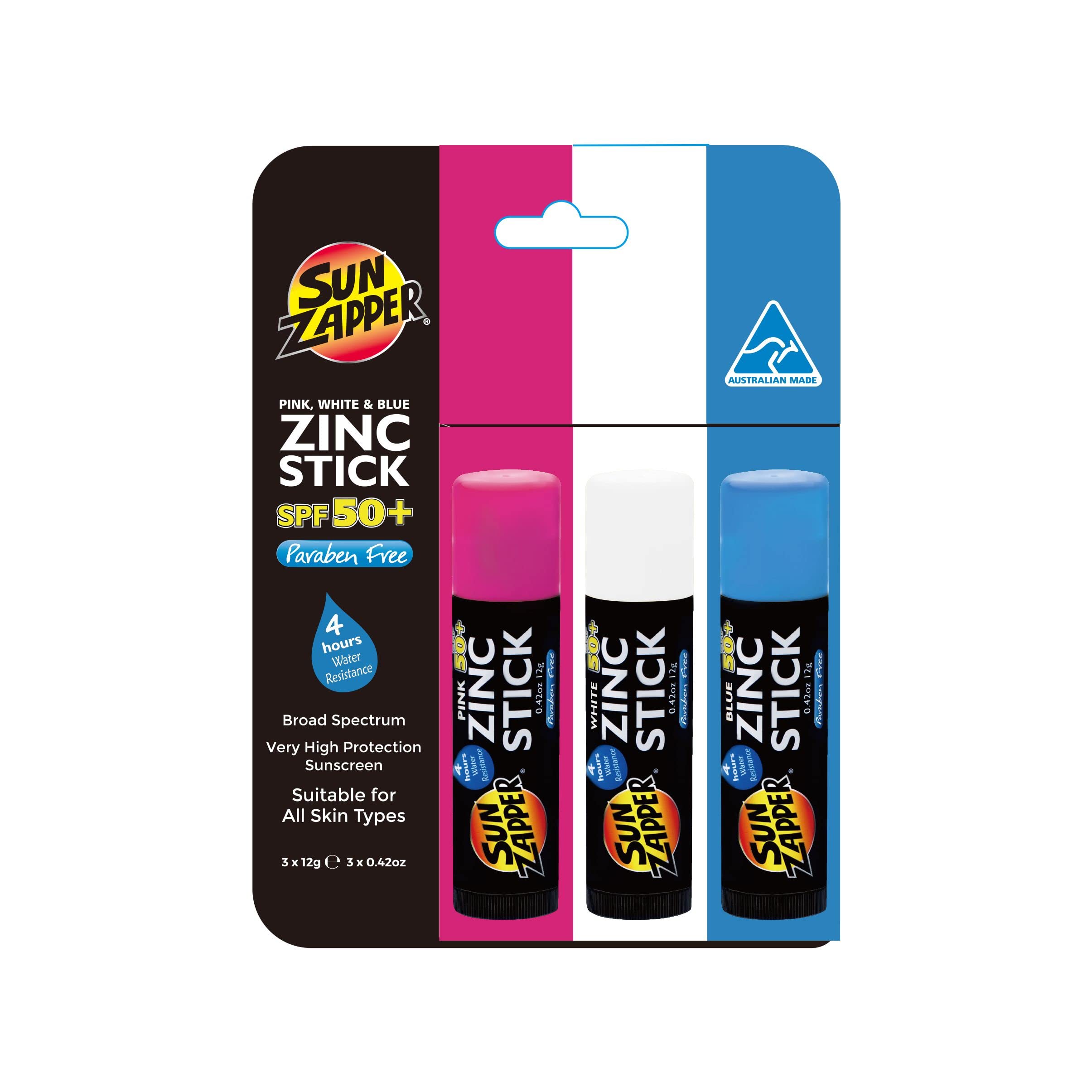 Sun Zapper Zinc Stick - Pink, White & Blue Triple Value Pack - SPF50+ - Very High Sun Protection Sun Block