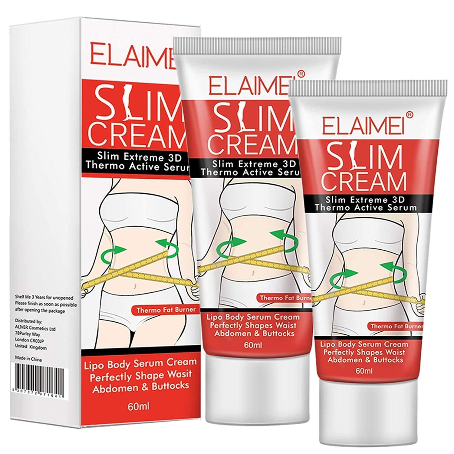 2-Pack ALIVER Fat Burning Cream for Belly, Skin Tightening & Anti-Cellulite, 4 fl oz - Natural Formula for Stomach, Legs & Buttocks