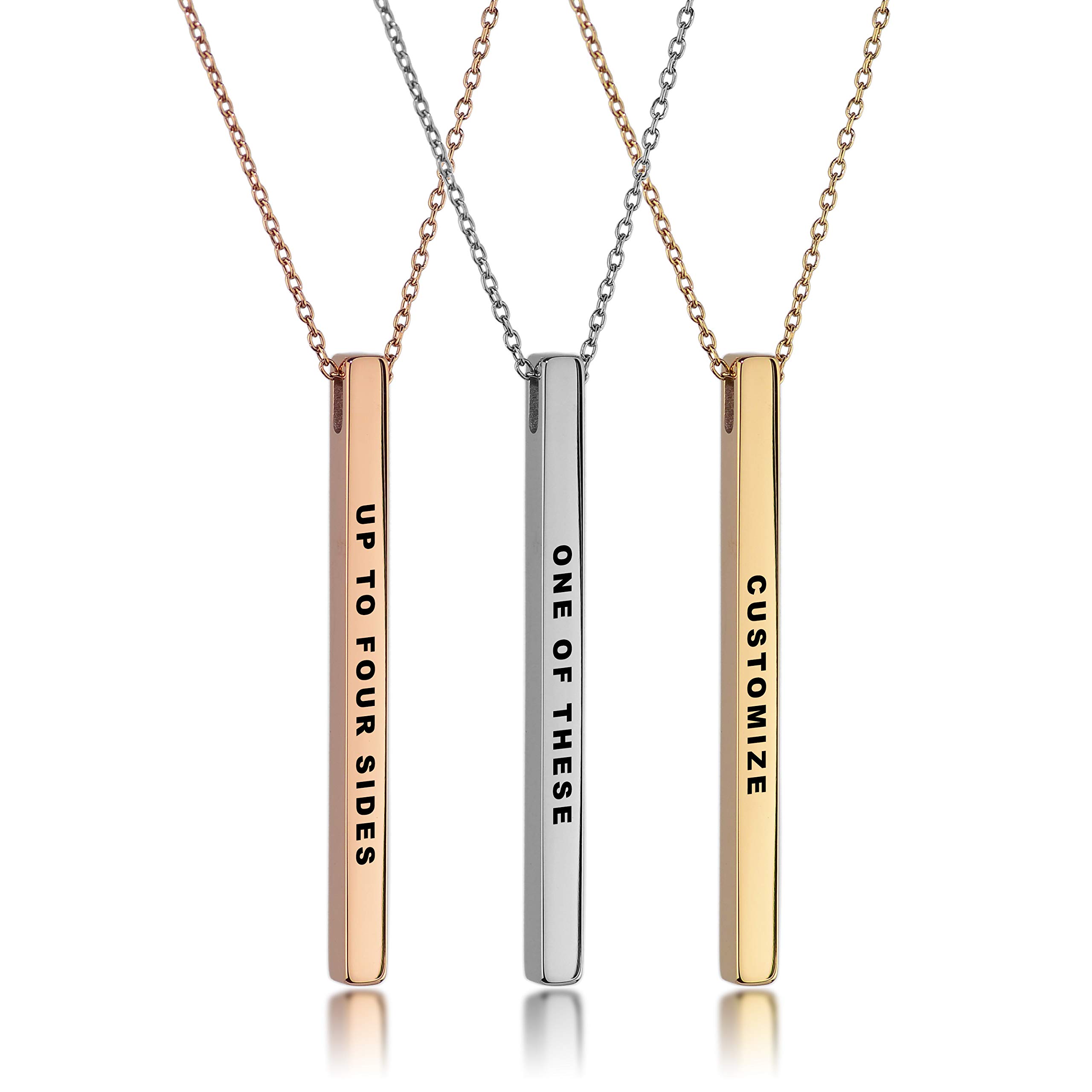 DolceoroInspirational Mantra Necklace, 42mm x 3mm Vertical Bar Pendant Jewelry, 316L Surgical Stainless Steel